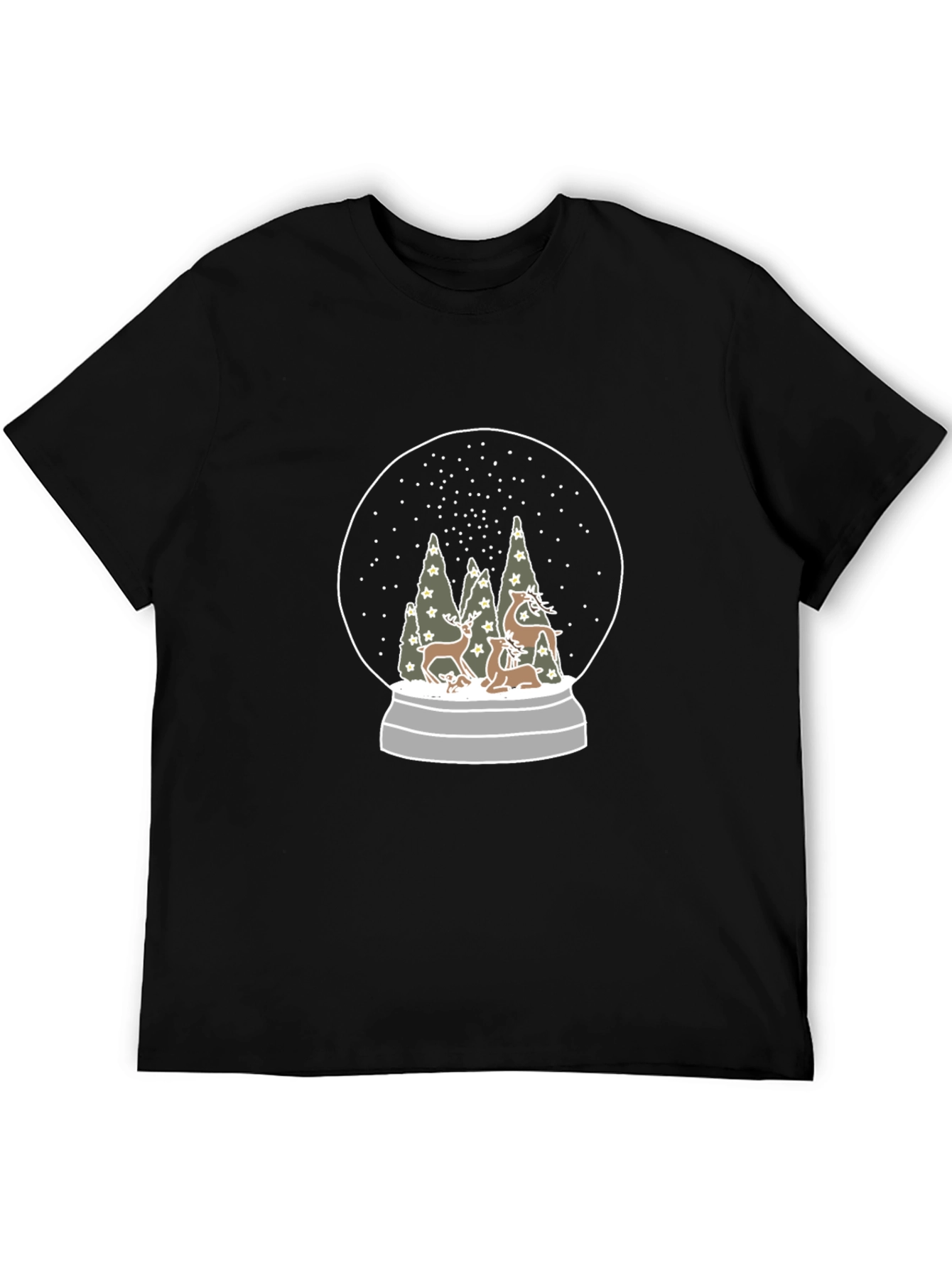 Snow Globe Deer Graphic Tee - Black Cotton T-Shirt