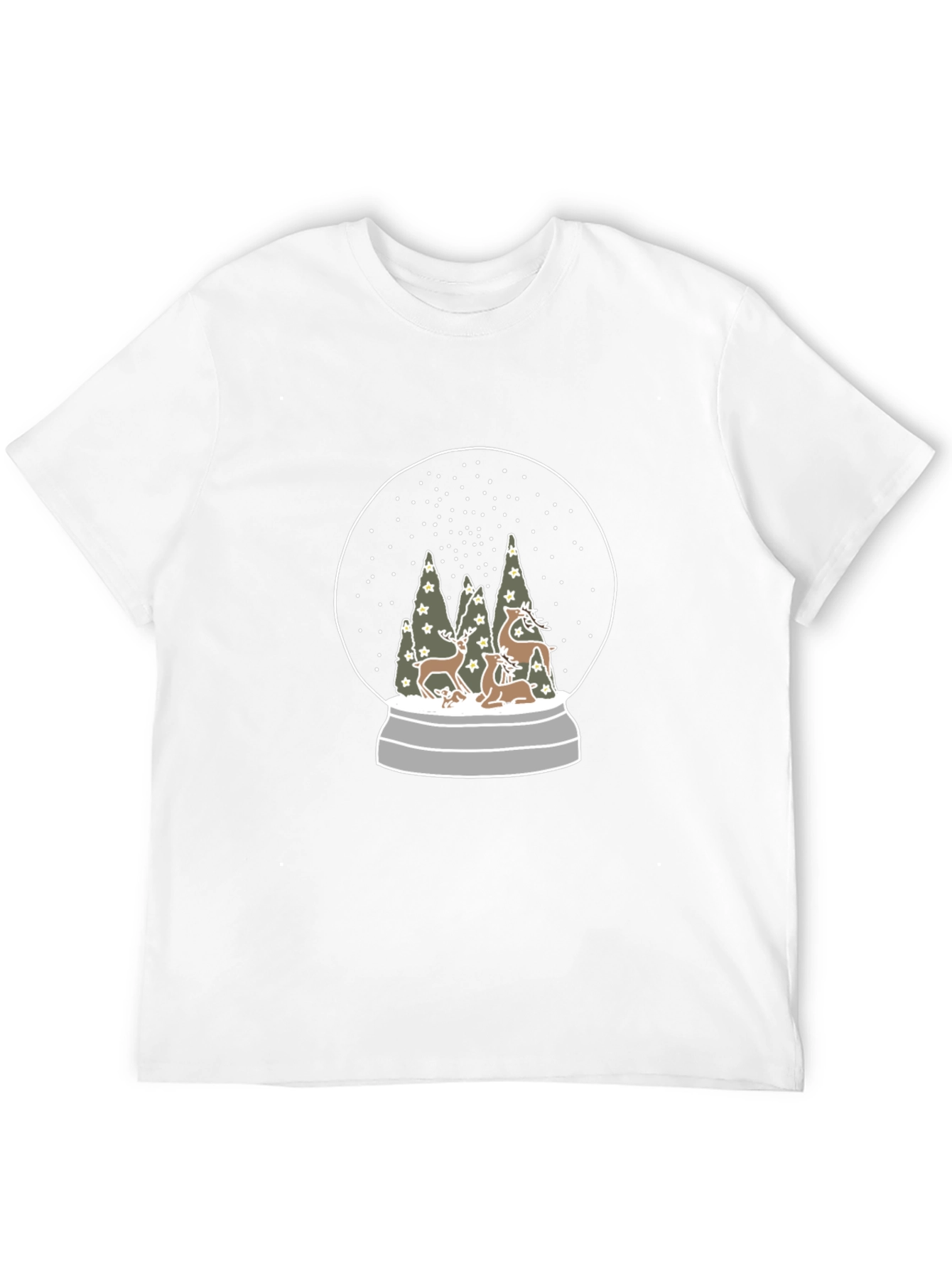 Snow Globe Deer Graphic Tee - Black Cotton T-Shirt