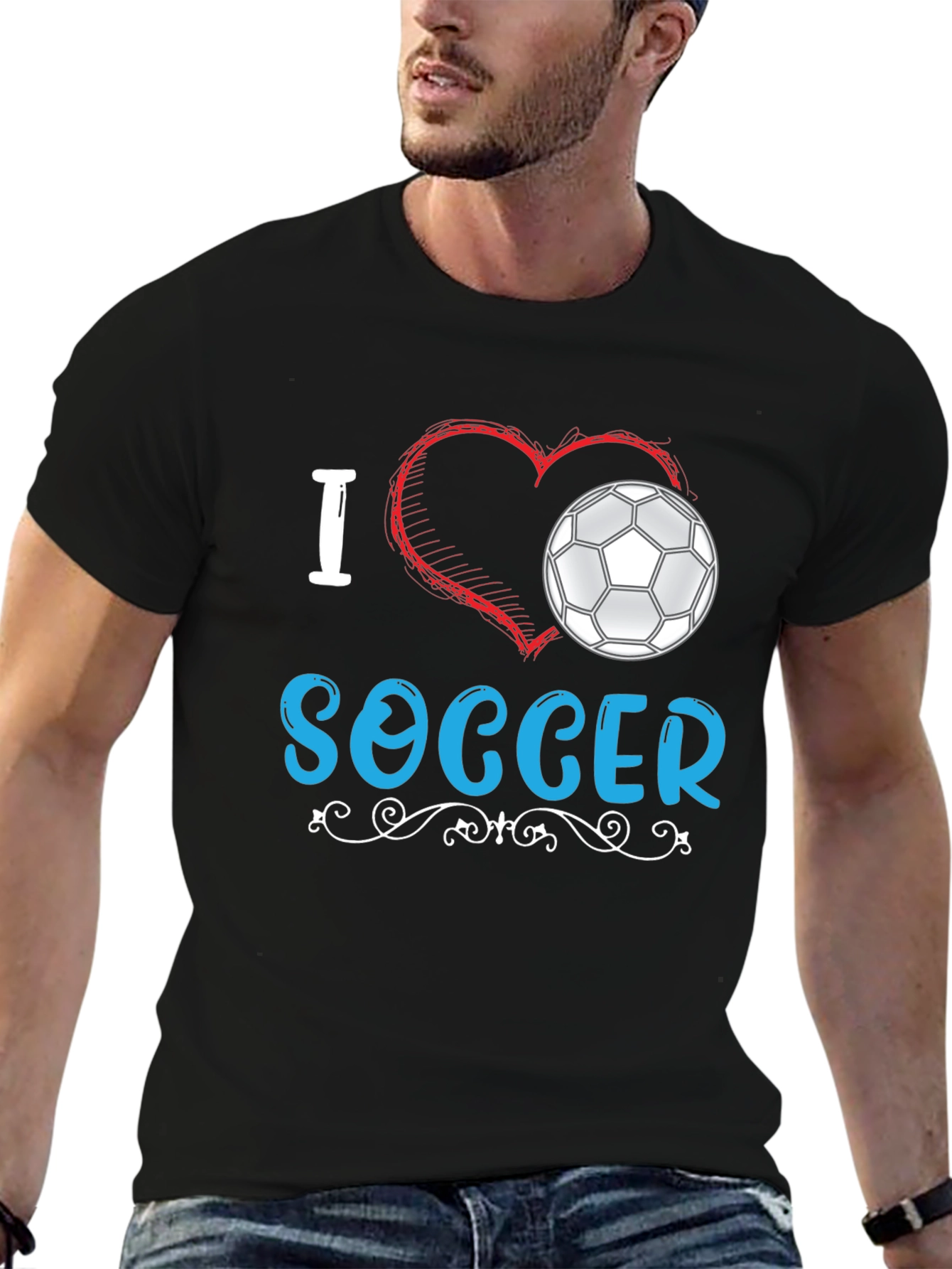 I Love Soccer Graphic Tee - Black Cotton T-Shirt