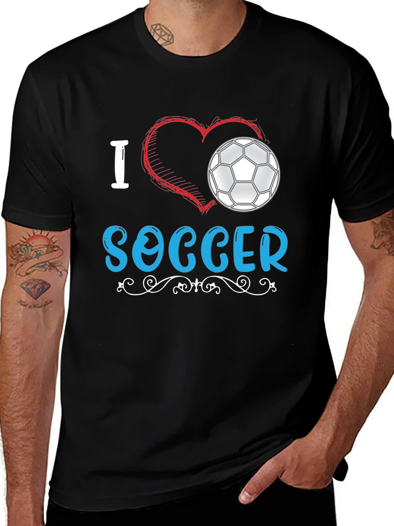 I Love Soccer Graphic Tee - Black Cotton T-Shirt