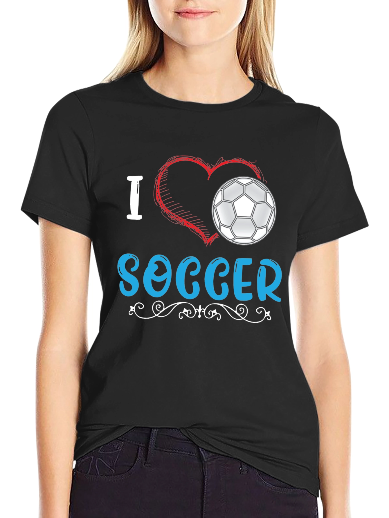 I Love Soccer Graphic Tee - Black Cotton T-Shirt
