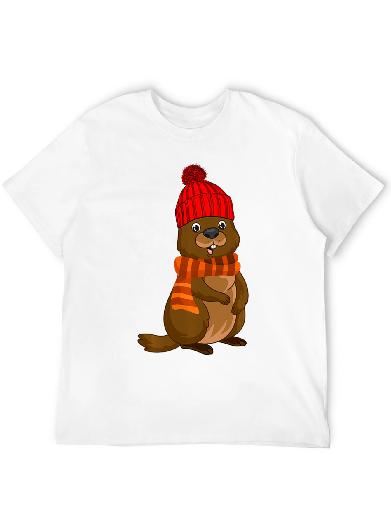 Cartoon Beaver in Winter Hat T-Shirt
