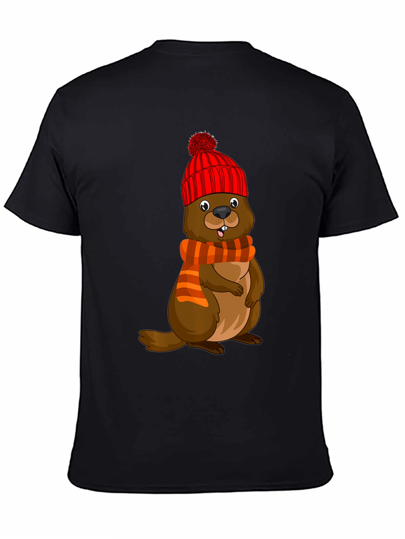 Cartoon Beaver in Winter Hat T-Shirt