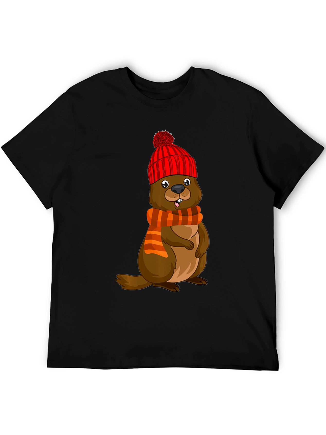 Cartoon Beaver in Winter Hat T-Shirt