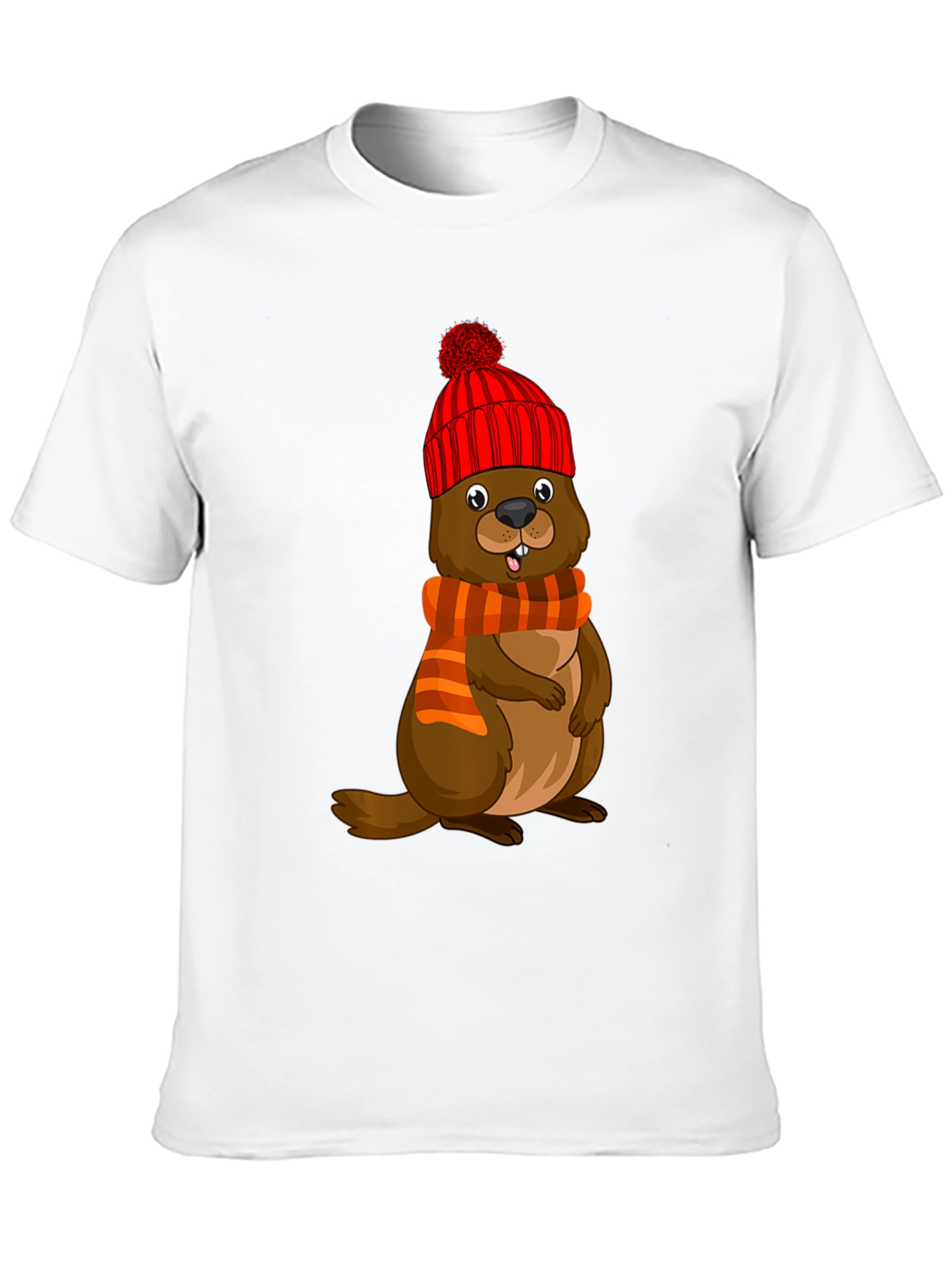 Cartoon Beaver in Winter Hat T-Shirt