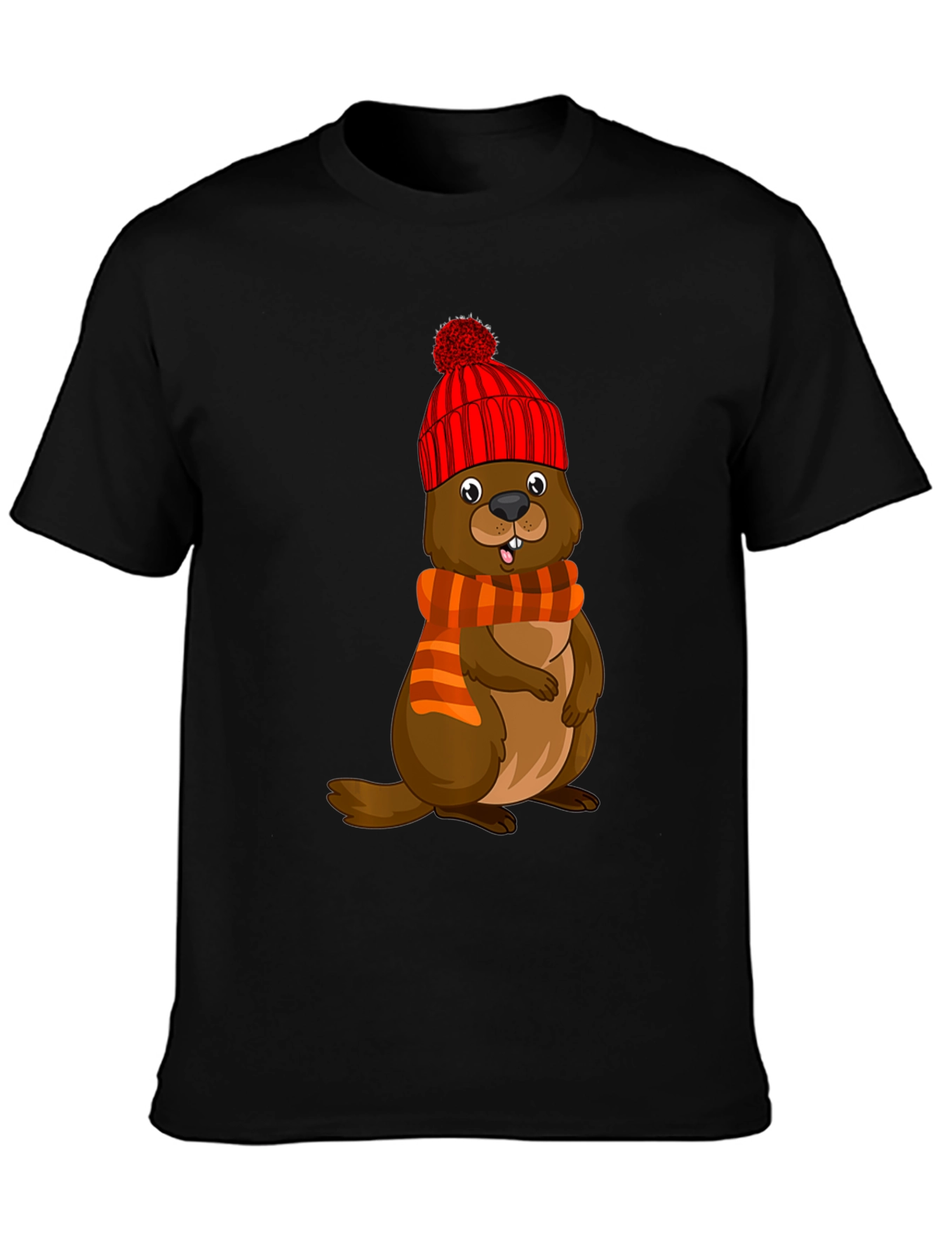 Cartoon Beaver in Winter Hat T-Shirt