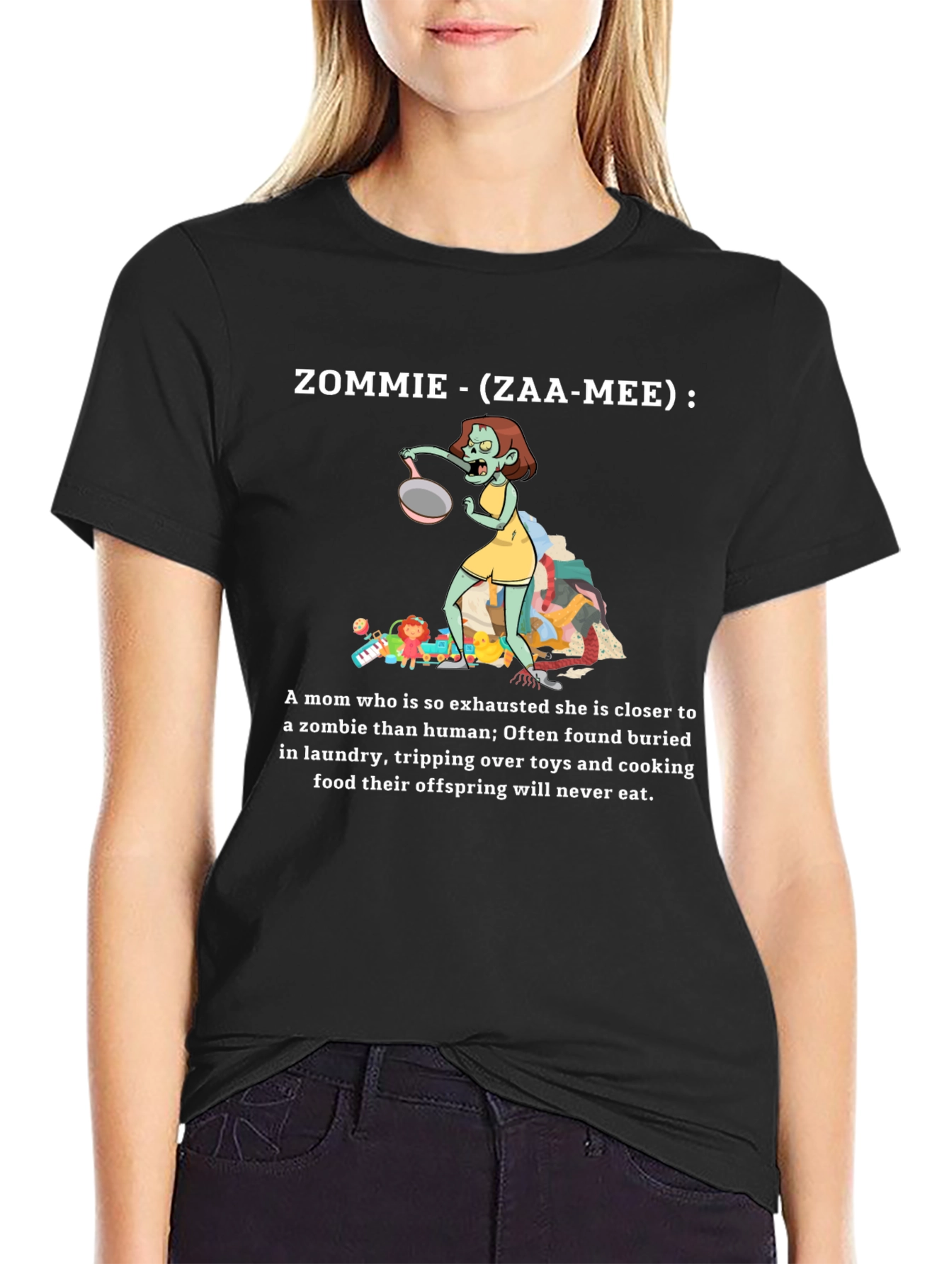 Zommie Funny Mom T-Shirt Exhausted Zombie