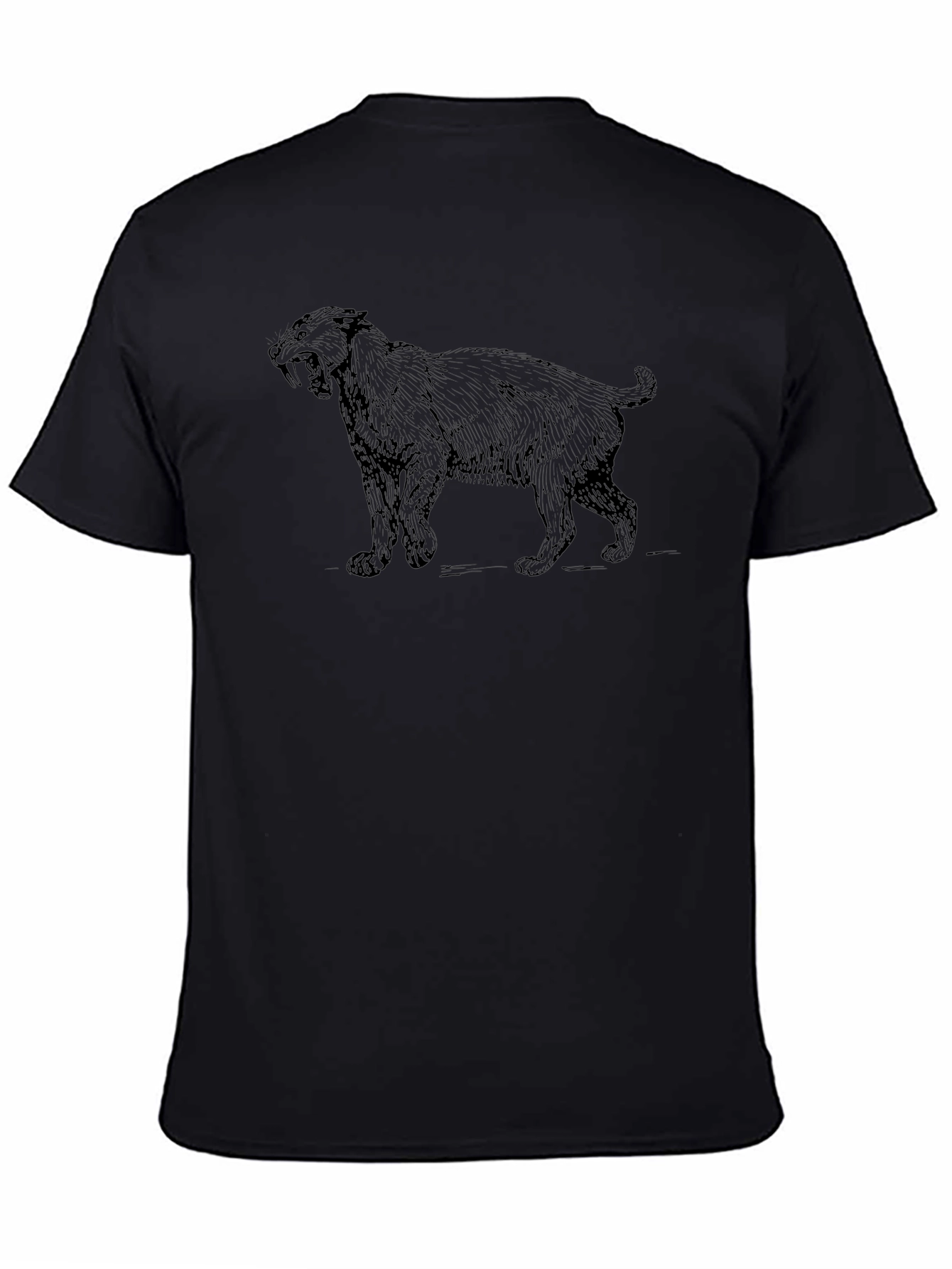 Black T-Shirt with Saber-Toothed Tiger Graphic