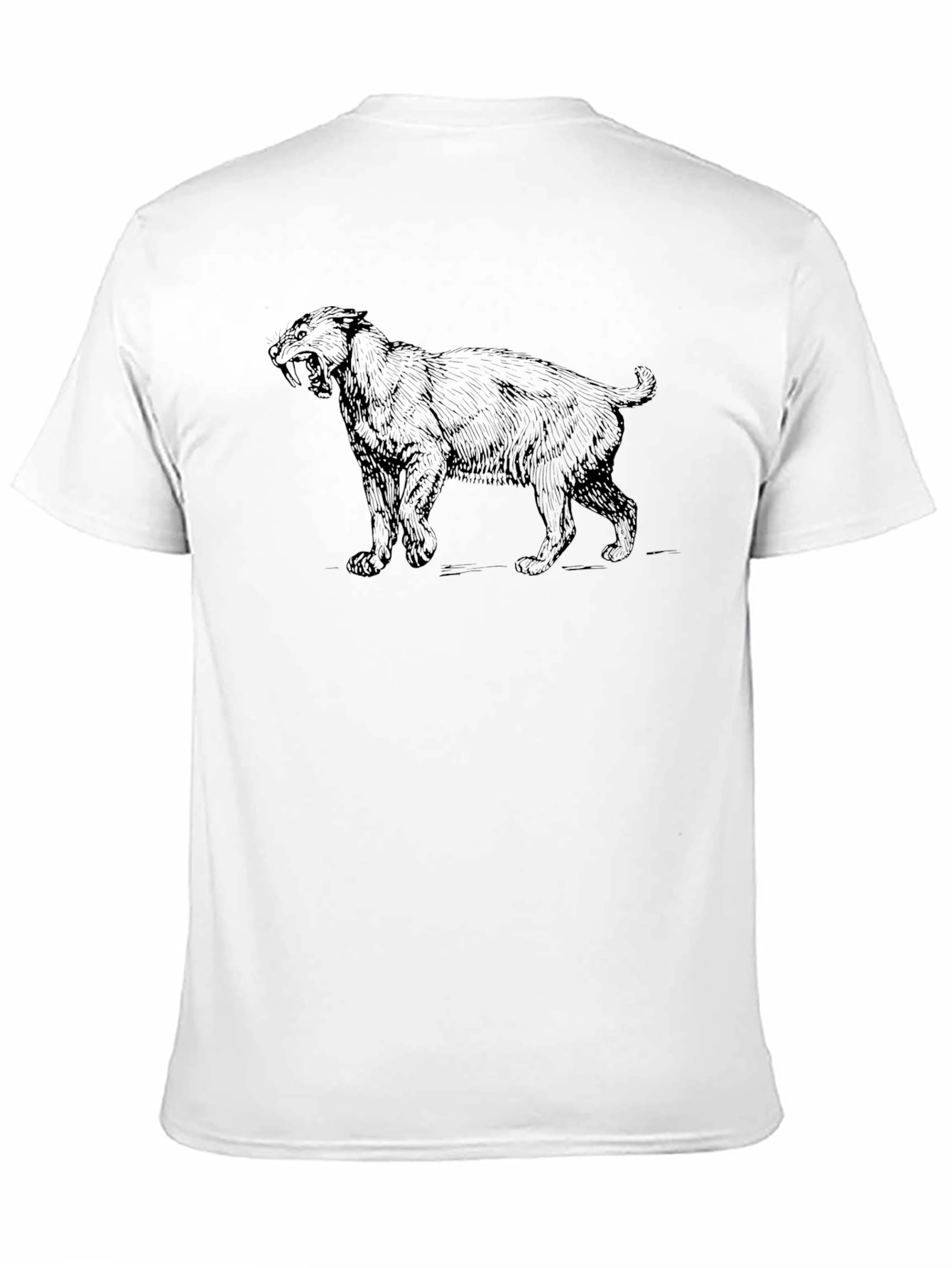 Black T-Shirt with Saber-Toothed Tiger Graphic