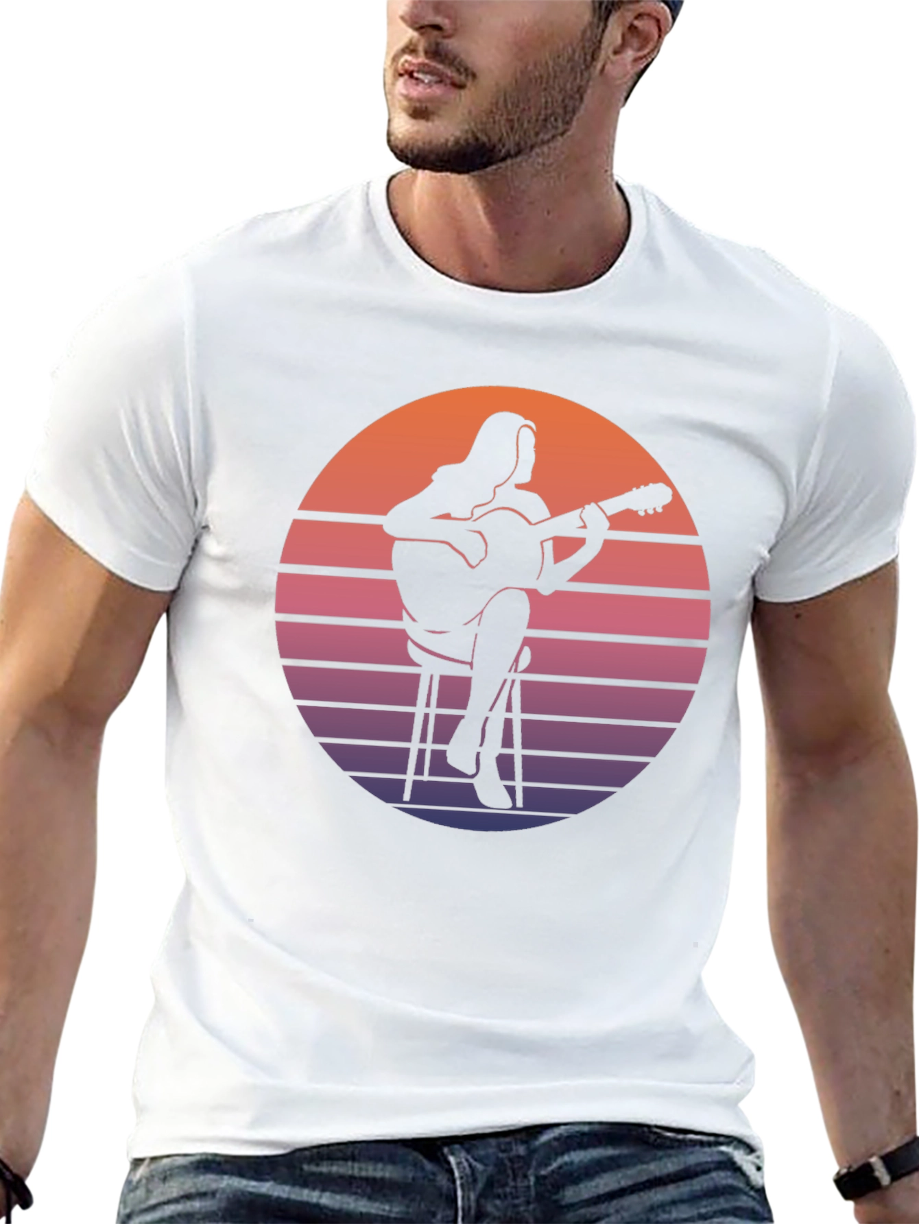 Retro Guitarist Graphic Tee - Sunset Vibes!