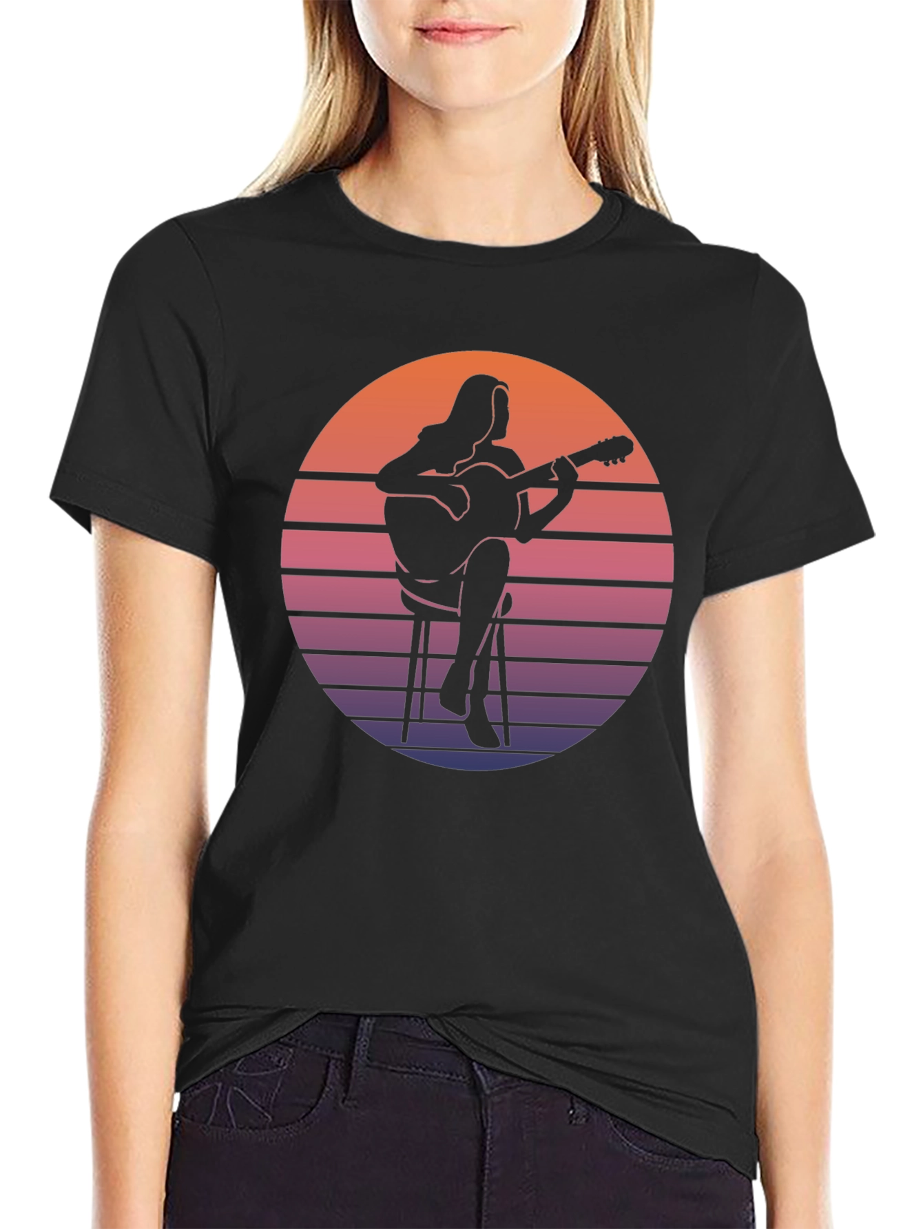 Retro Guitarist Graphic Tee - Sunset Vibes!