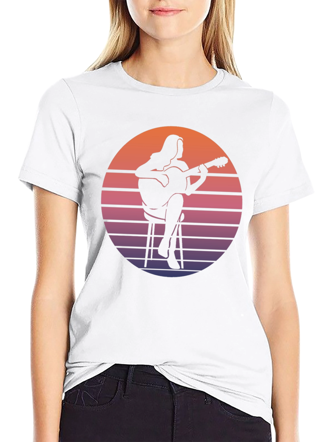 Retro Guitarist Graphic Tee - Sunset Vibes!