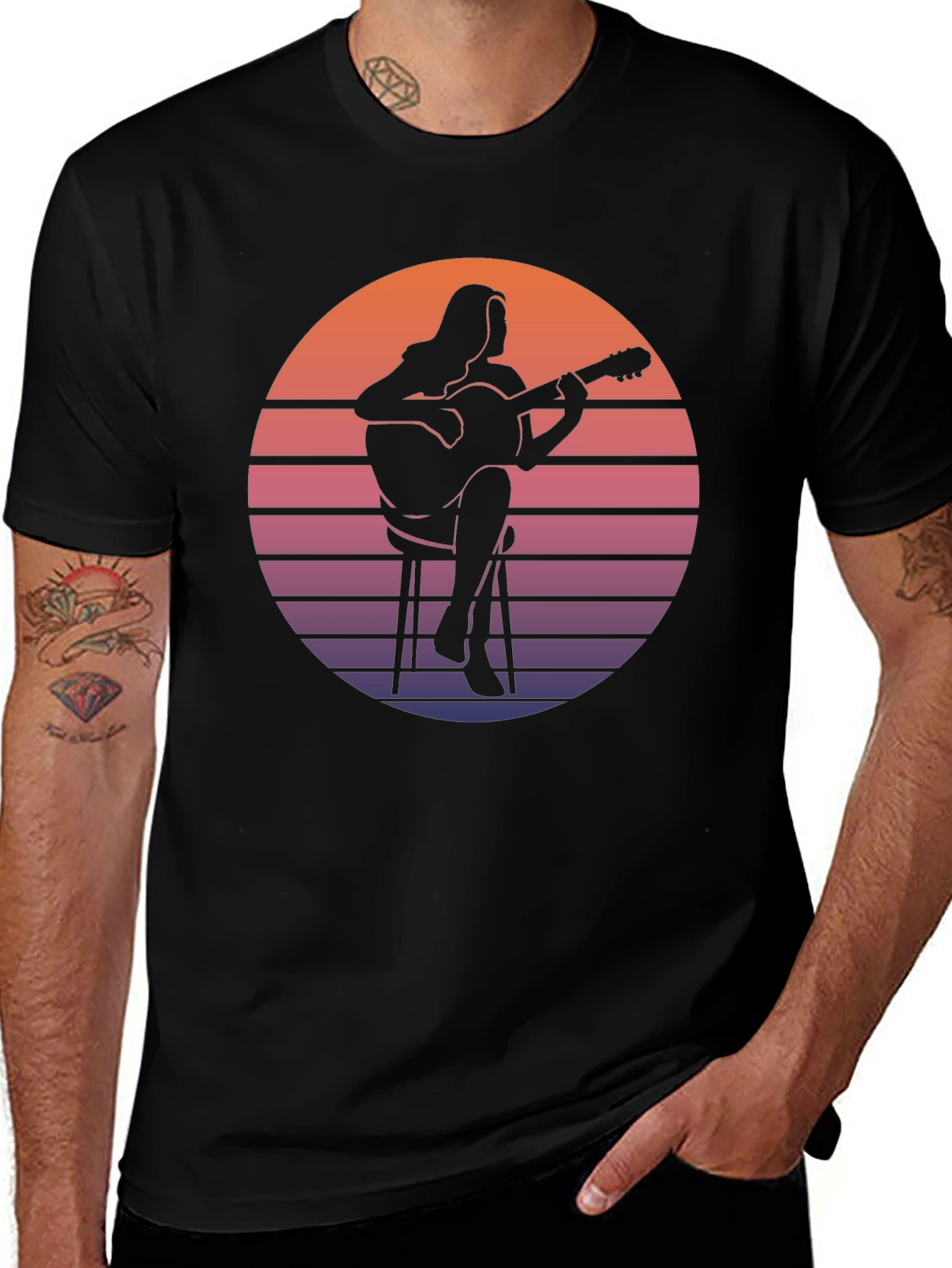 Retro Guitarist Graphic Tee - Sunset Vibes!