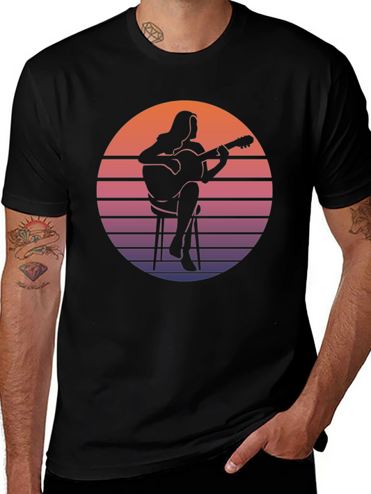 Retro Guitarist Graphic Tee - Sunset Vibes!