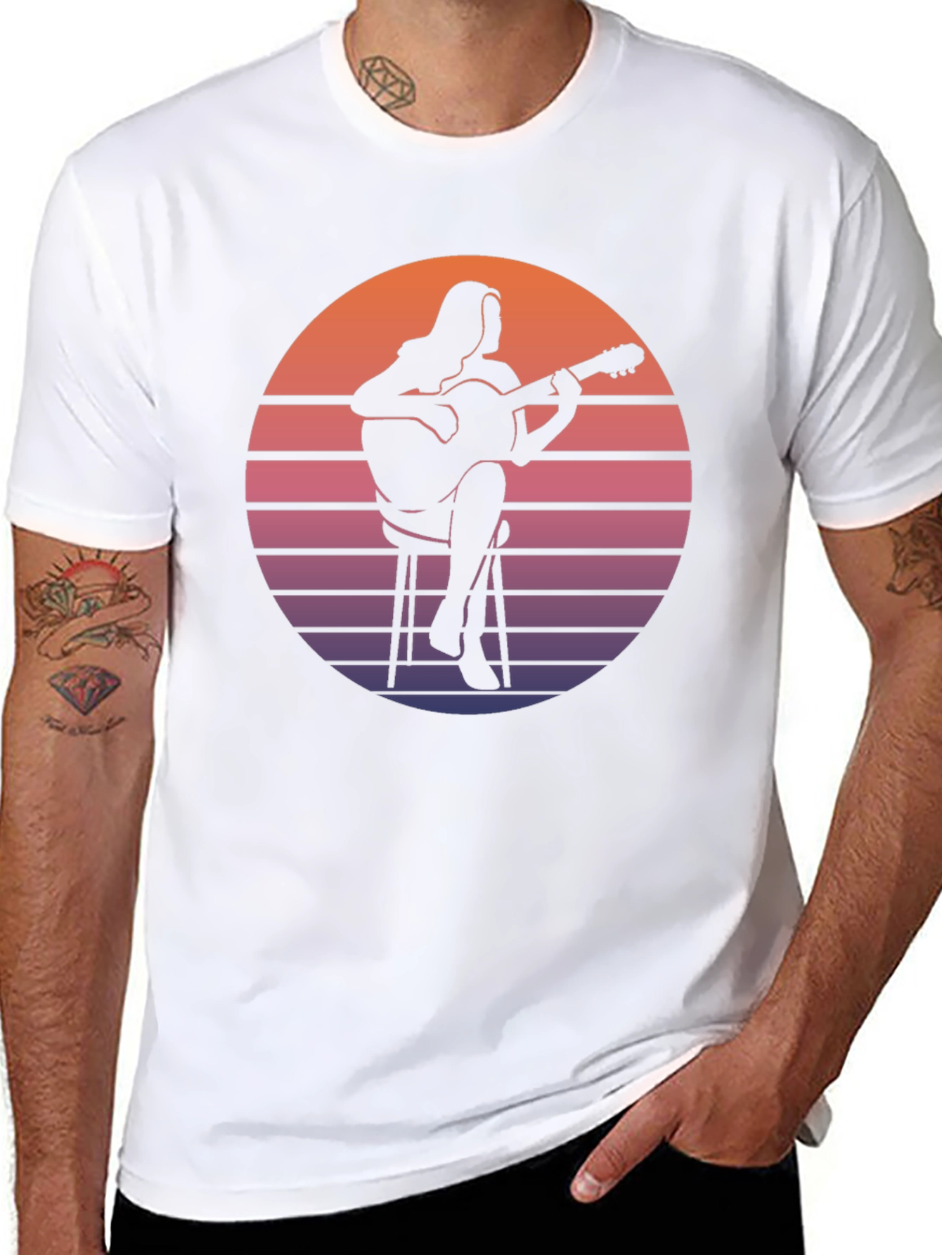 Retro Guitarist Graphic Tee - Sunset Vibes!