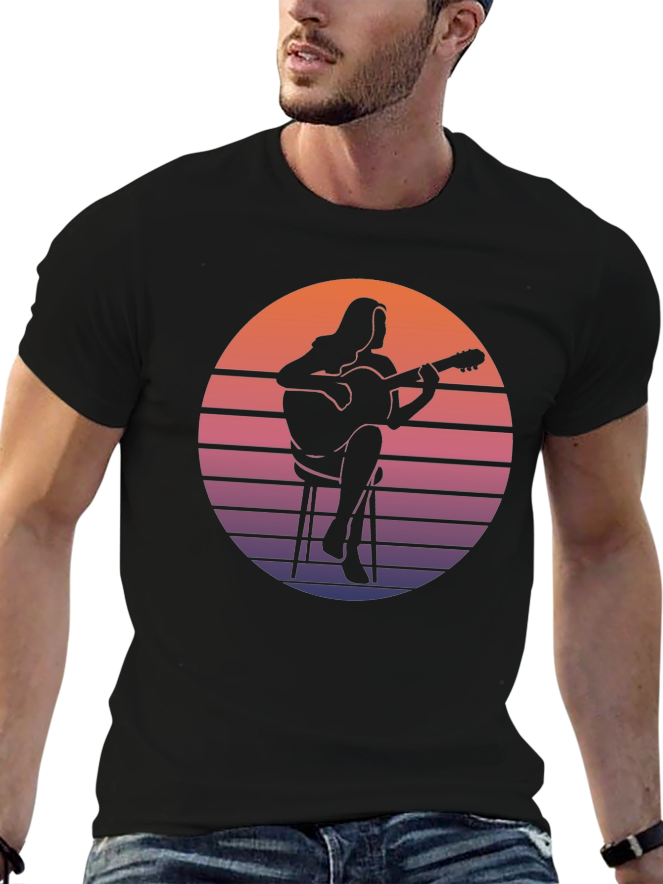 Retro Guitarist Graphic Tee - Sunset Vibes!