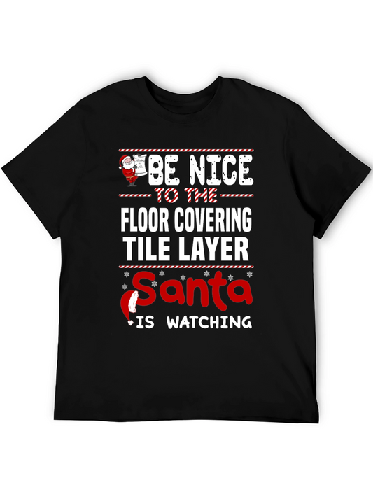 Funny Floor Tile Layer Santa Watching Christmas T-Shirt