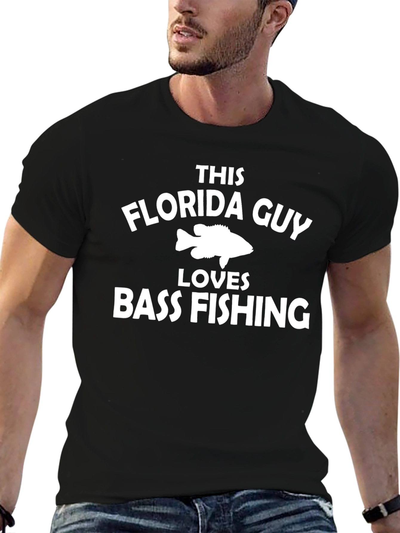 Florida Guy Bass Fishing Black Graphic Tee