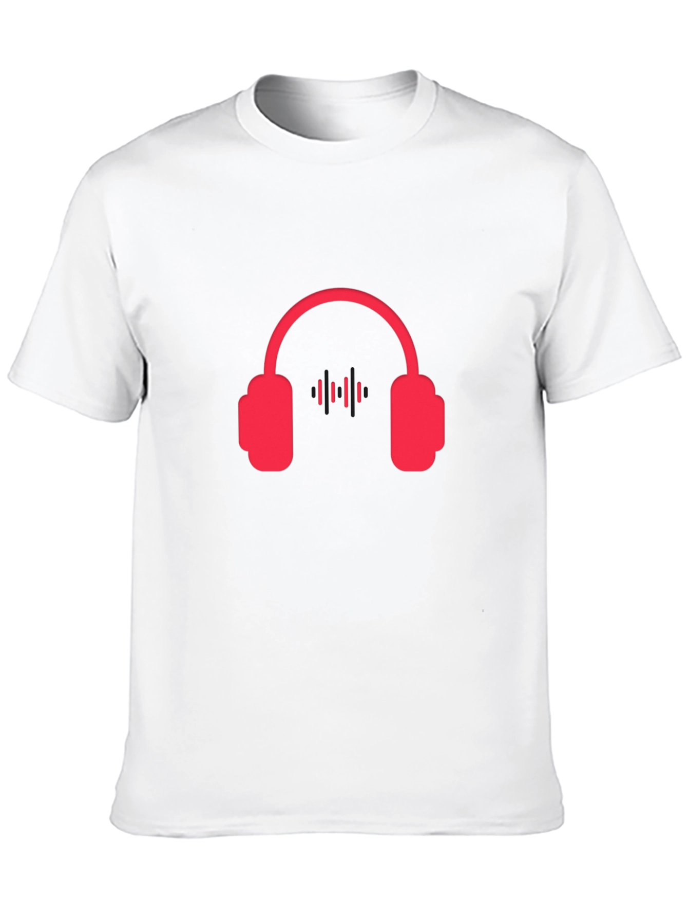 Red Headphone Graphic Tee - Black Casual T-Shirt