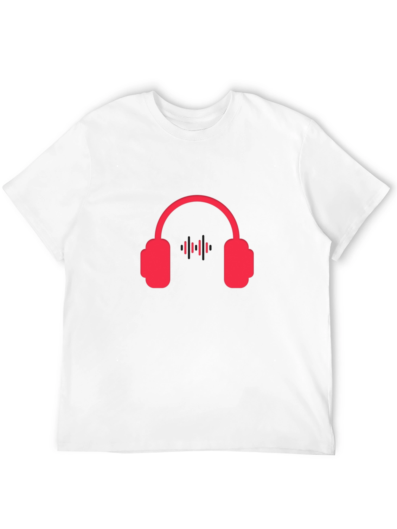 Red Headphone Graphic Tee - Black Casual T-Shirt