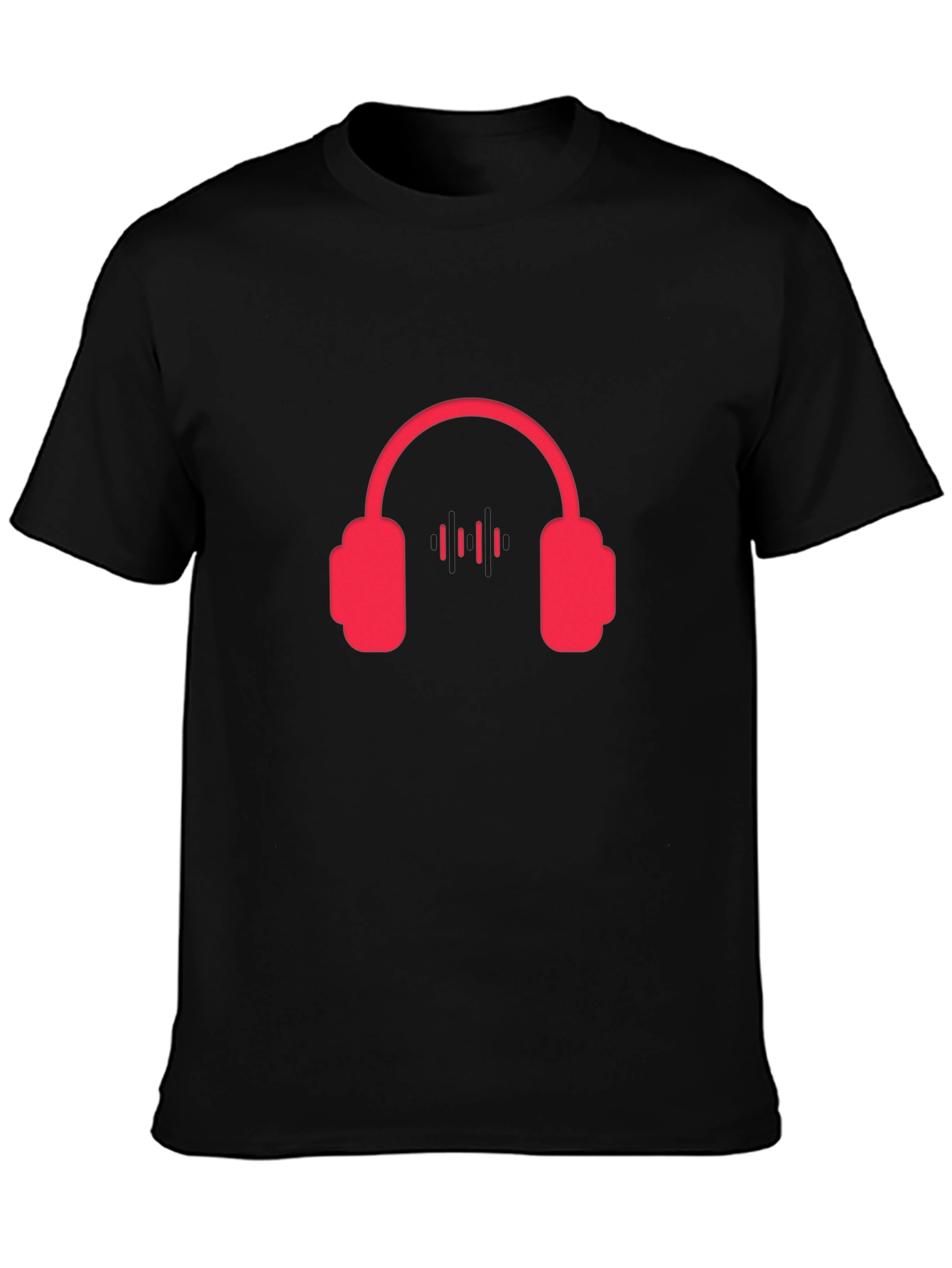 Red Headphone Graphic Tee - Black Casual T-Shirt