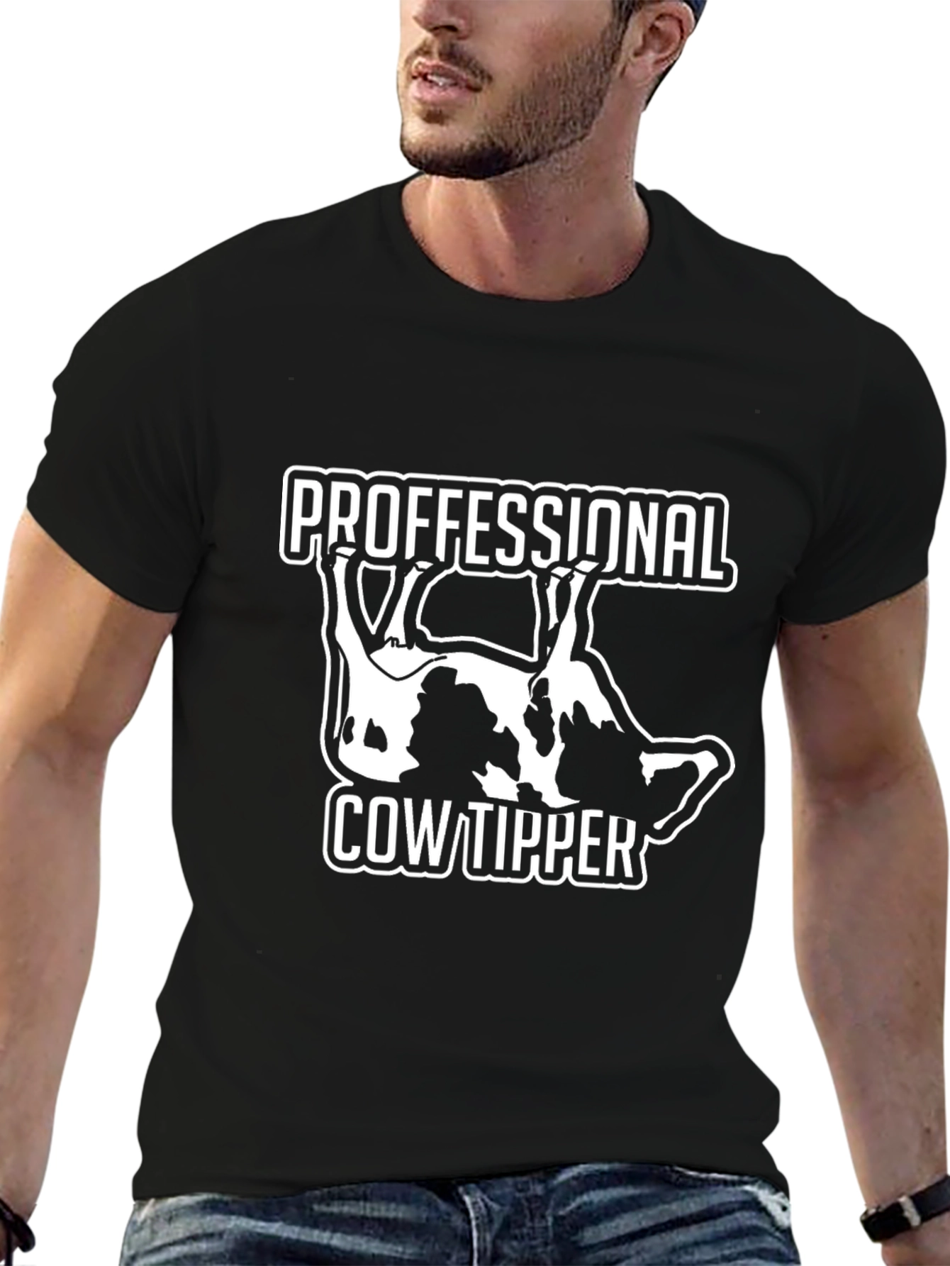 Professional Cow Tipper Graphic Tee - Black