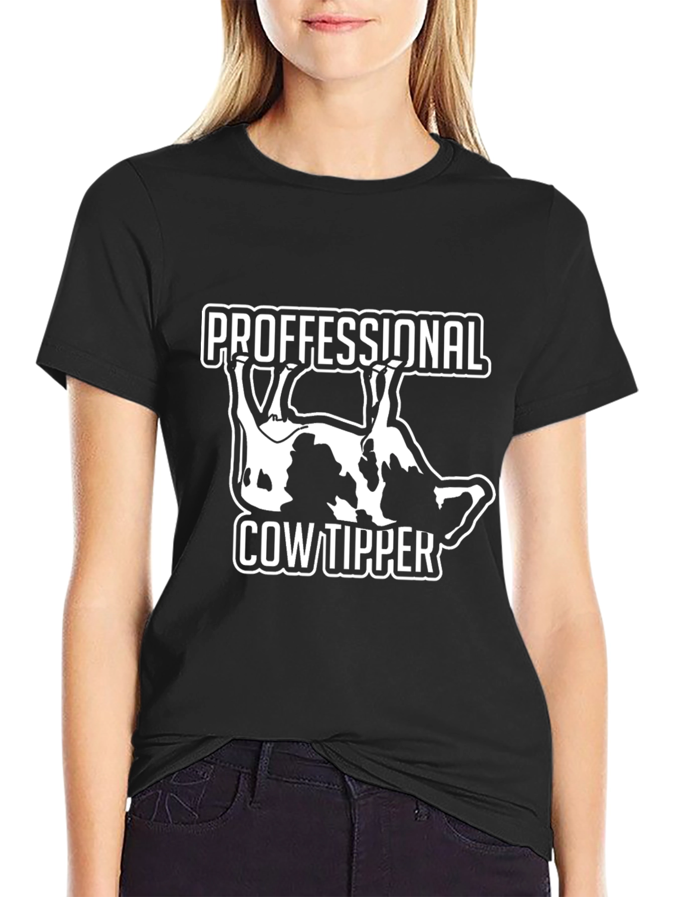 Professional Cow Tipper Graphic Tee - Black
