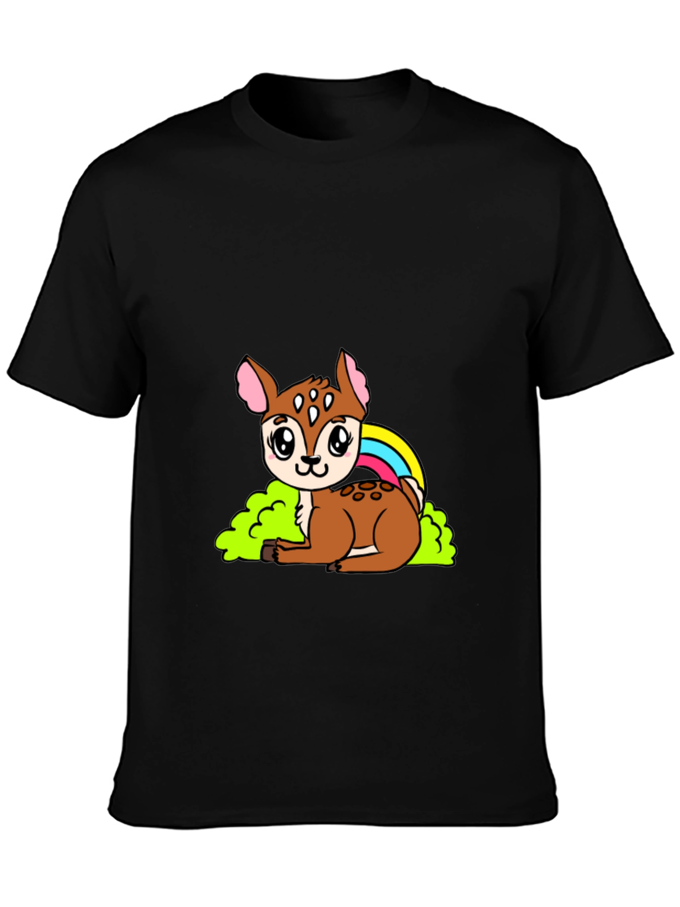 Cute Deer Cartoon Graphic Black T-Shirt