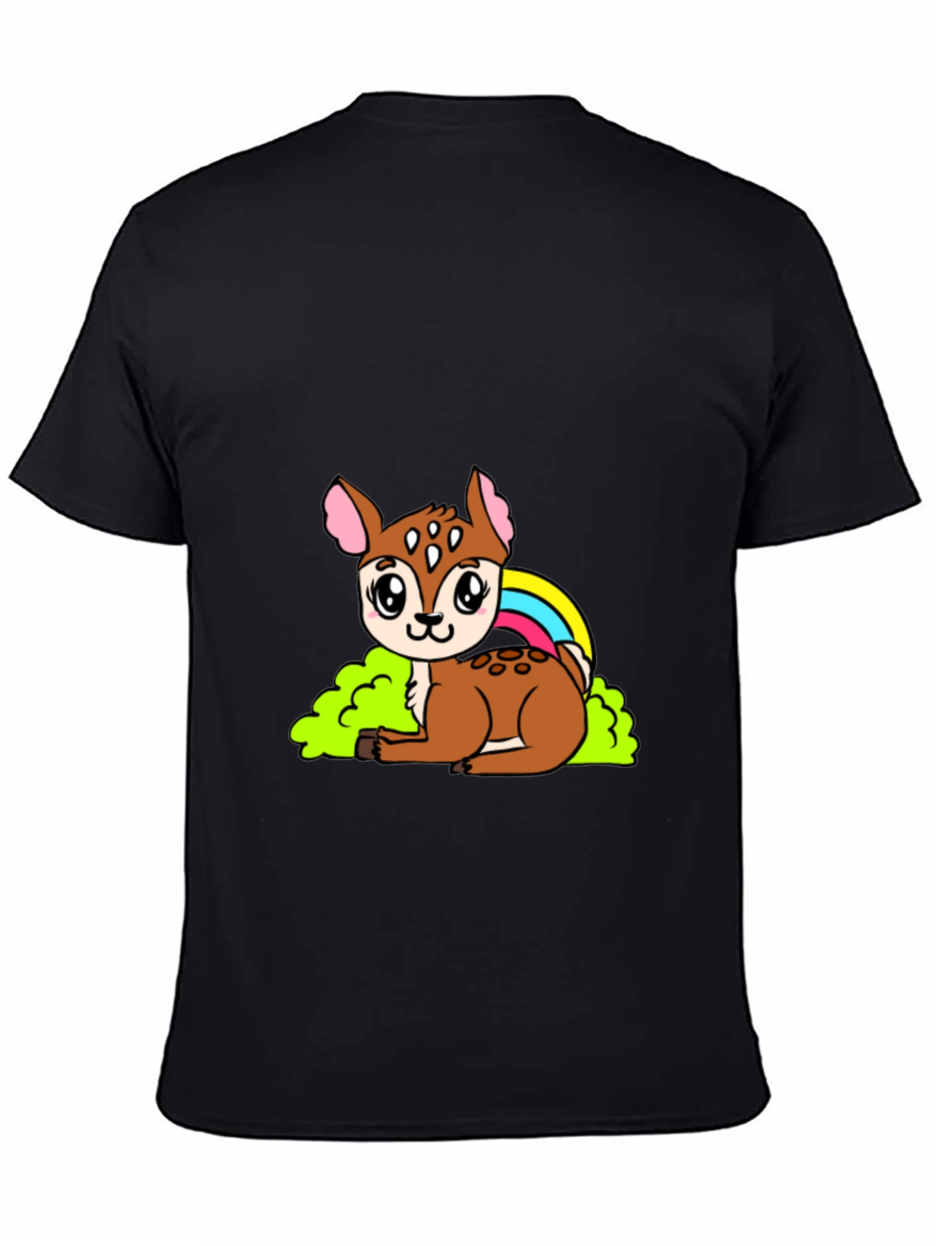 Cute Deer Cartoon Graphic Black T-Shirt