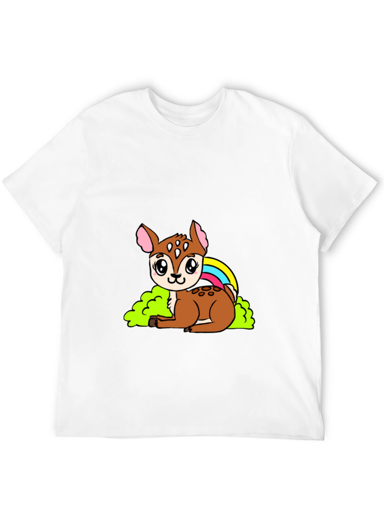 Cute Deer Cartoon Graphic Black T-Shirt