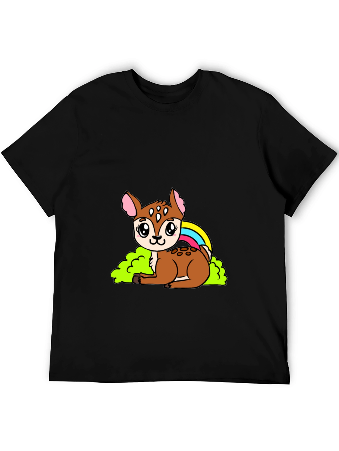 Cute Deer Cartoon Graphic Black T-Shirt