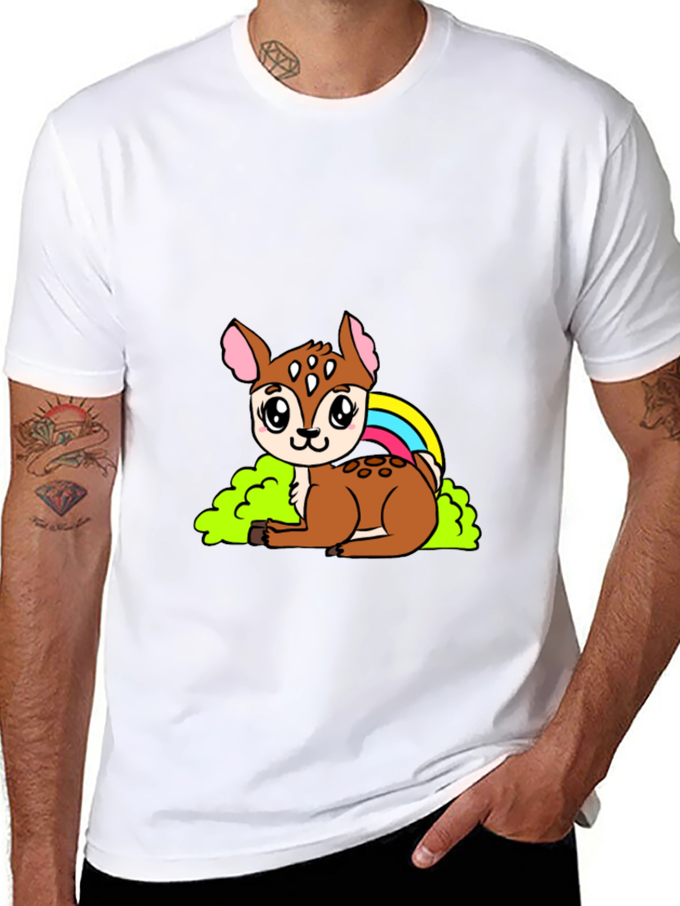 Cute Deer Cartoon Graphic Black T-Shirt