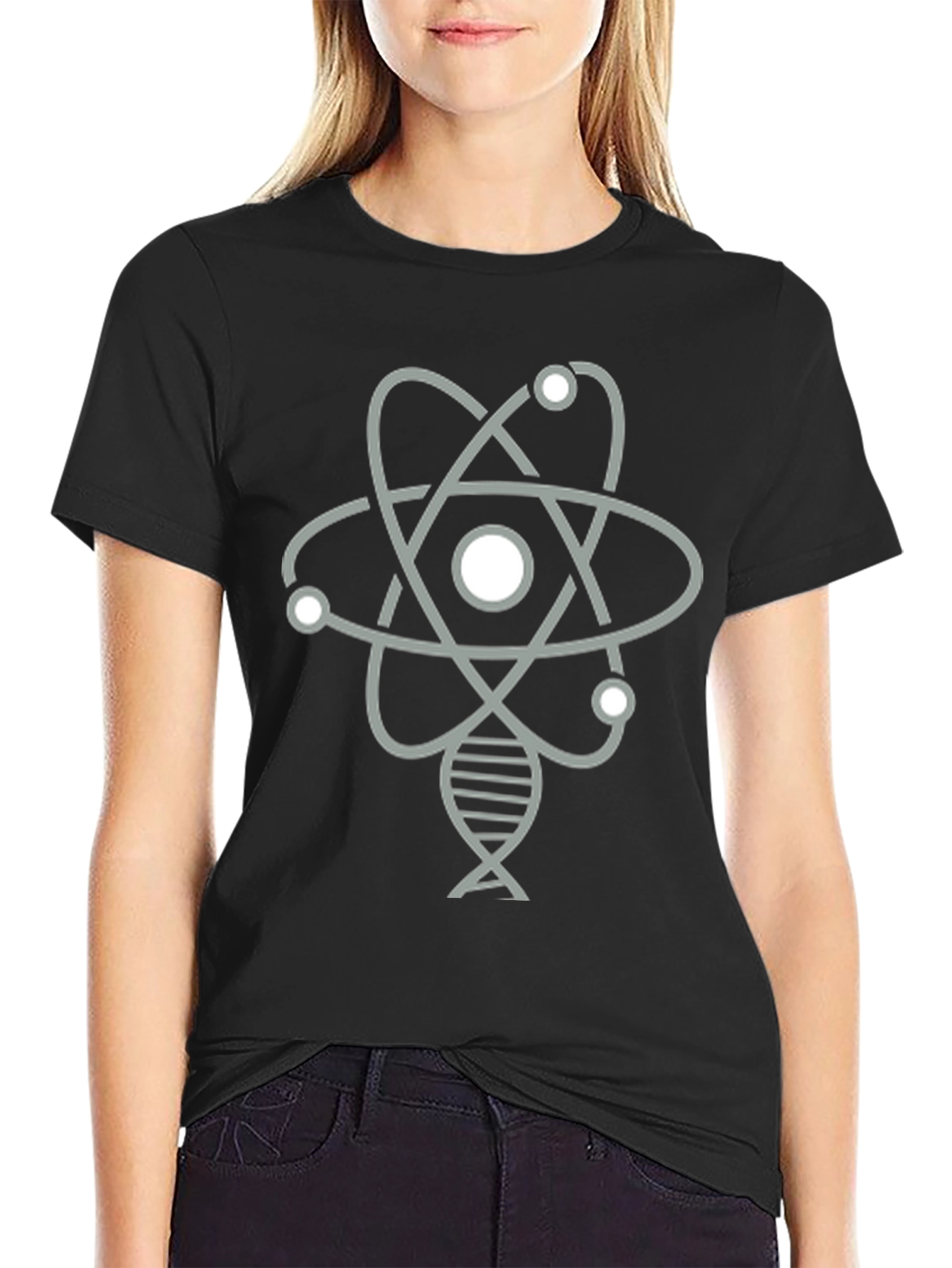 Science Atom & DNA Graphic T-Shirt - Black