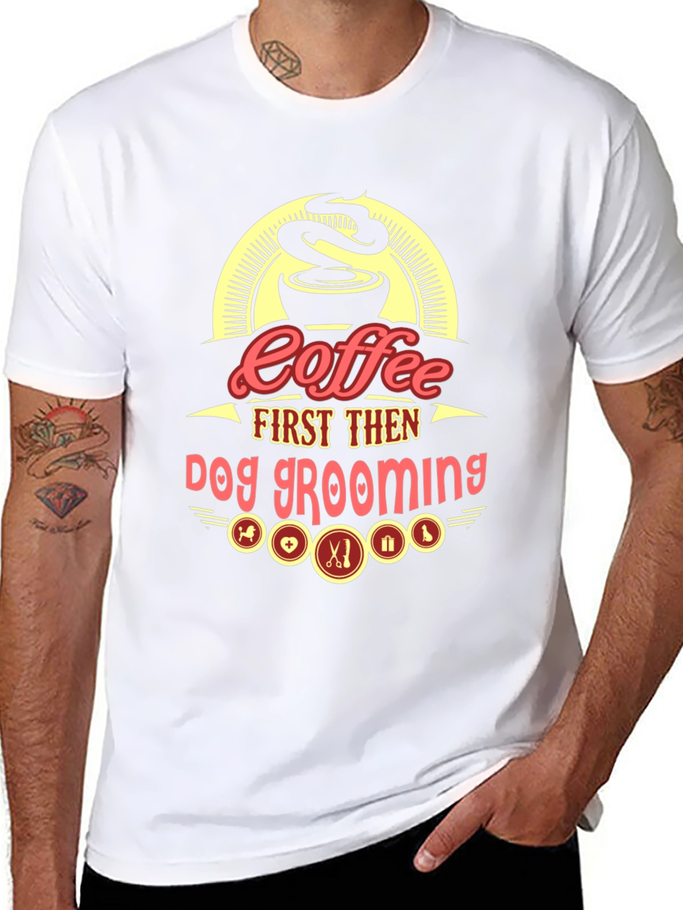 Coffee First Then Dog Grooming Graphic Tee