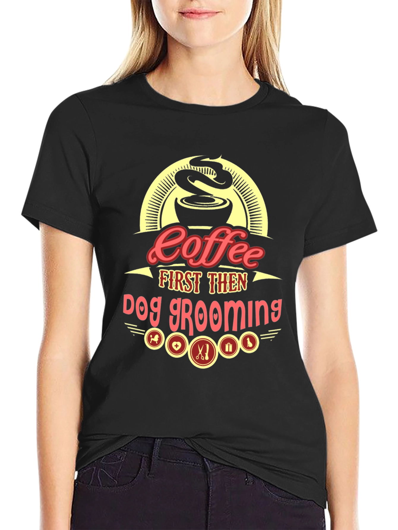 Coffee First Then Dog Grooming Graphic Tee