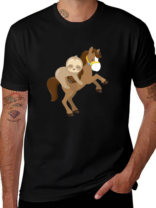 Sloth Riding Horse Graphic Tee - Cute Cartoon Shirt