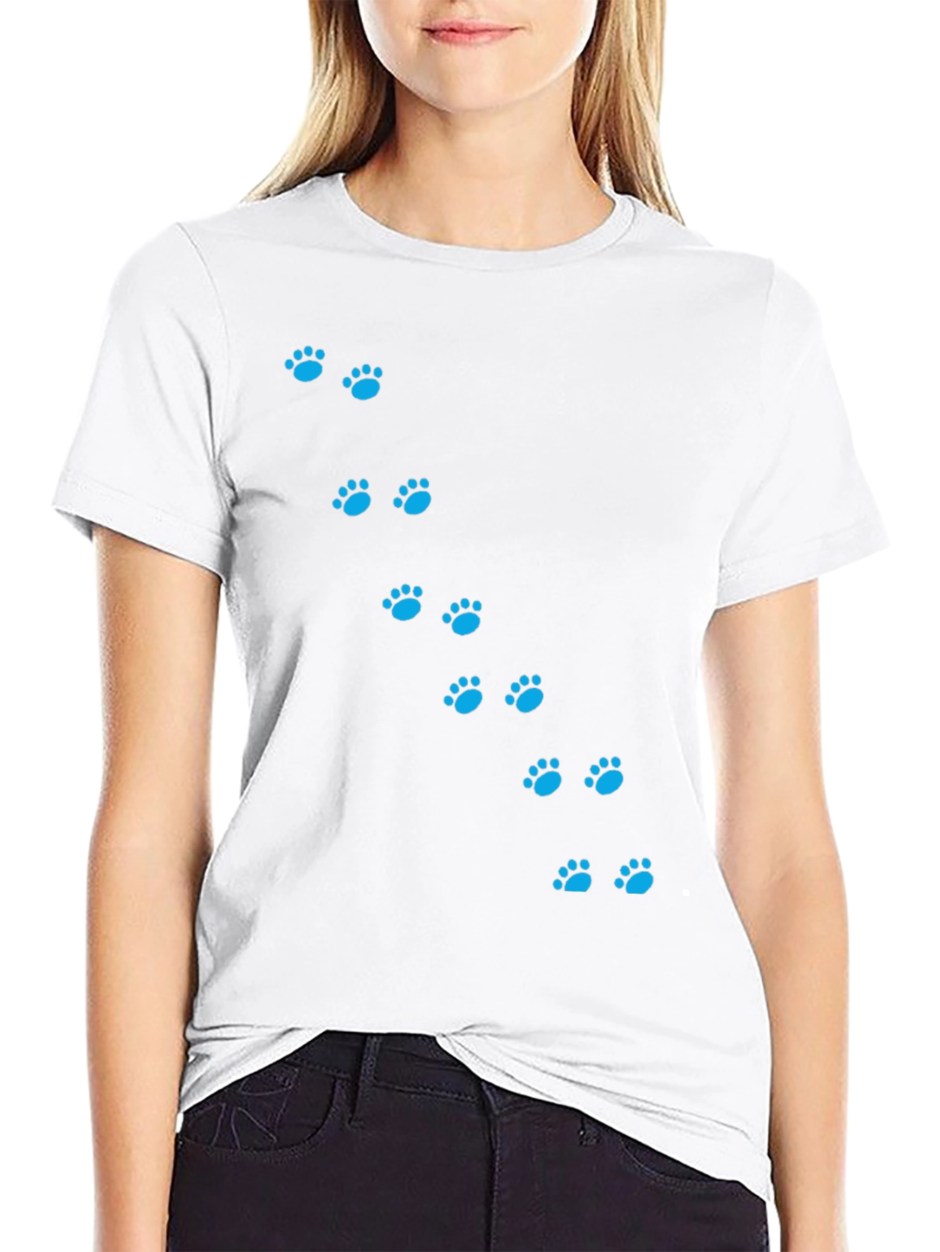 Mens Black T-Shirt with Blue Paw Prints