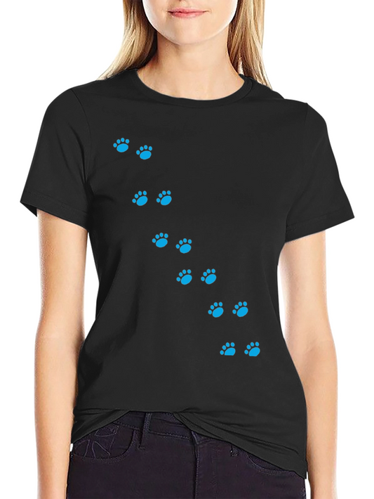 Mens Black T-Shirt with Blue Paw Prints