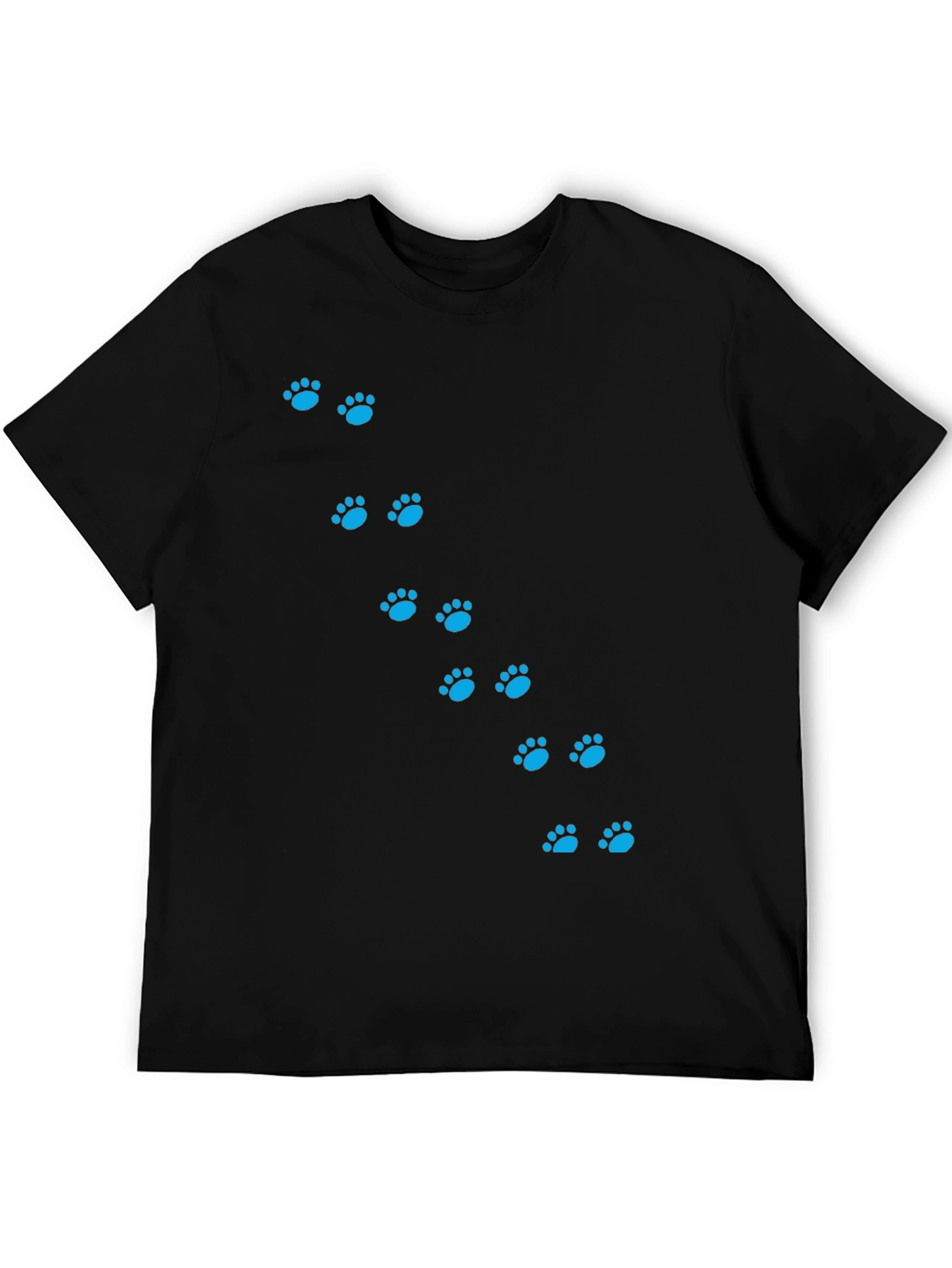 Mens Black T-Shirt with Blue Paw Prints