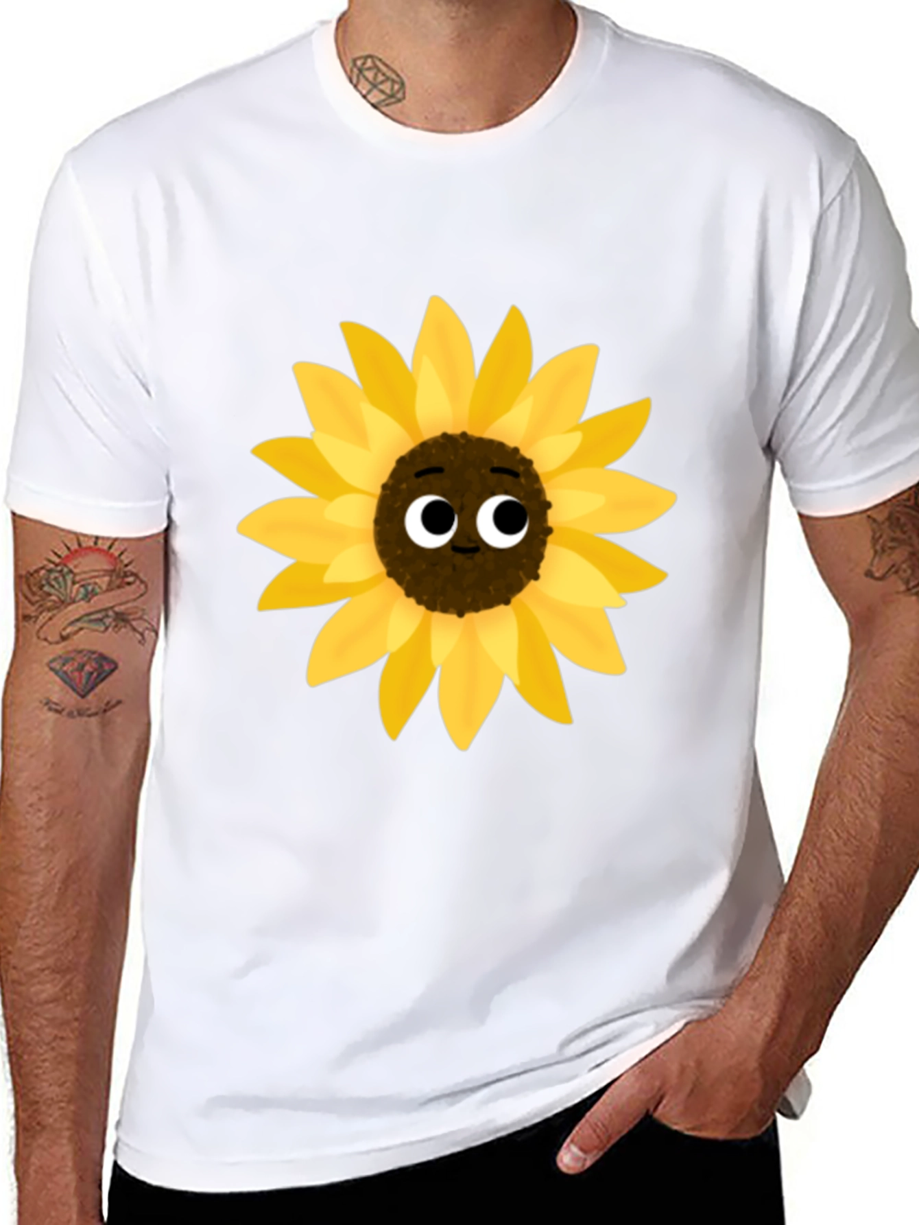 Sunflower Cartoon Graphic Black T-Shirt