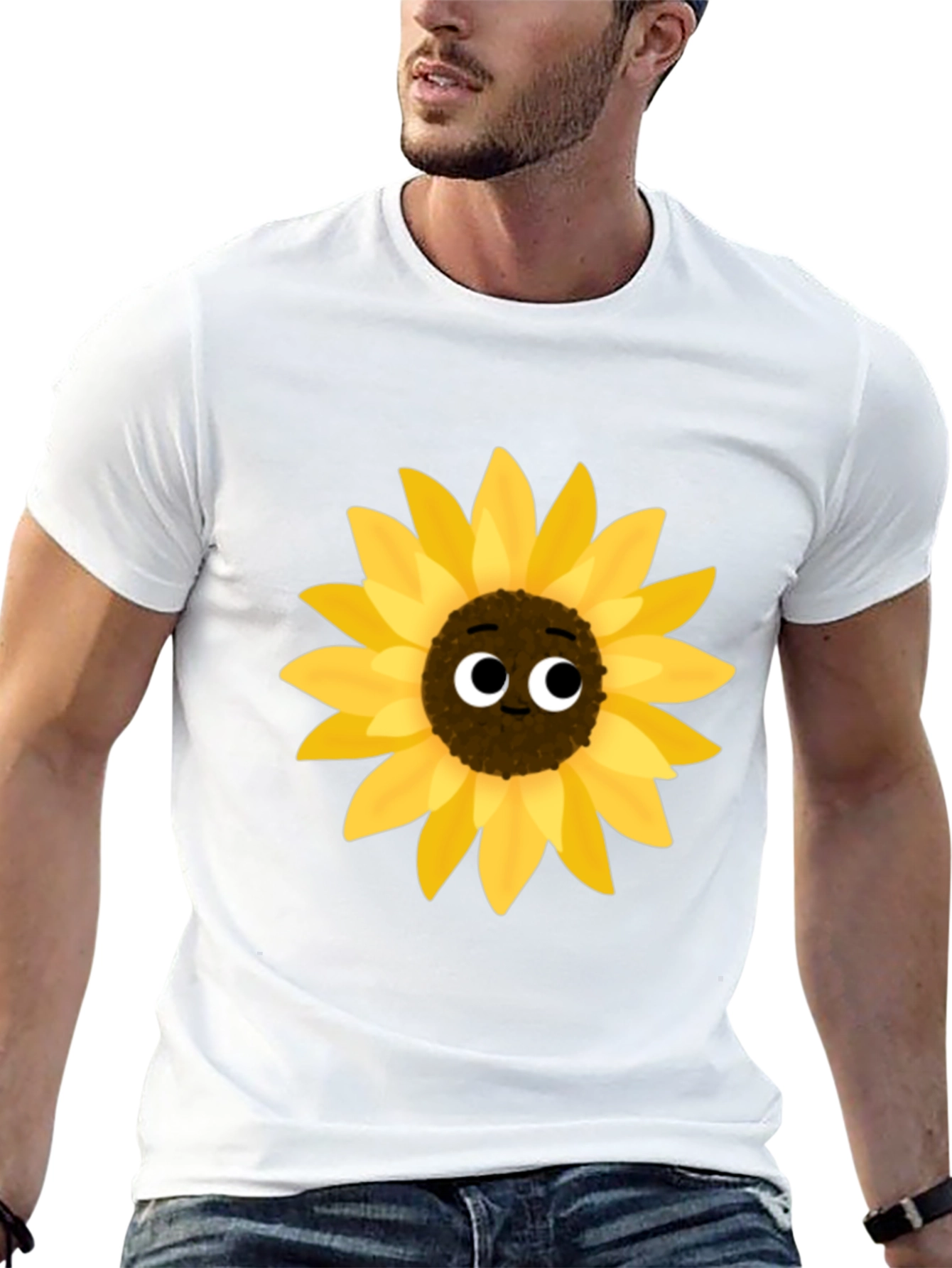 Sunflower Cartoon Graphic Black T-Shirt