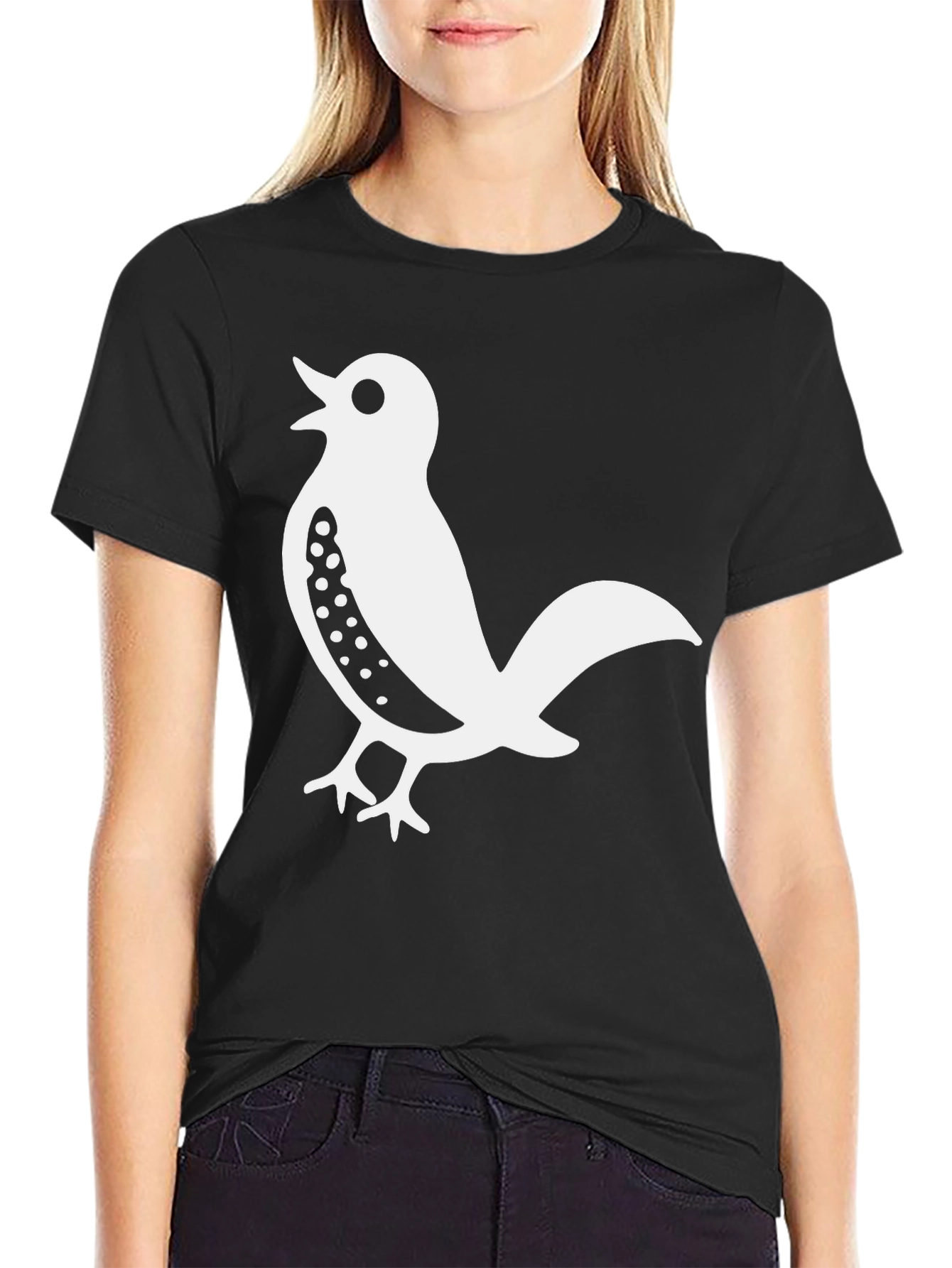 Black T-Shirt with Bird Design