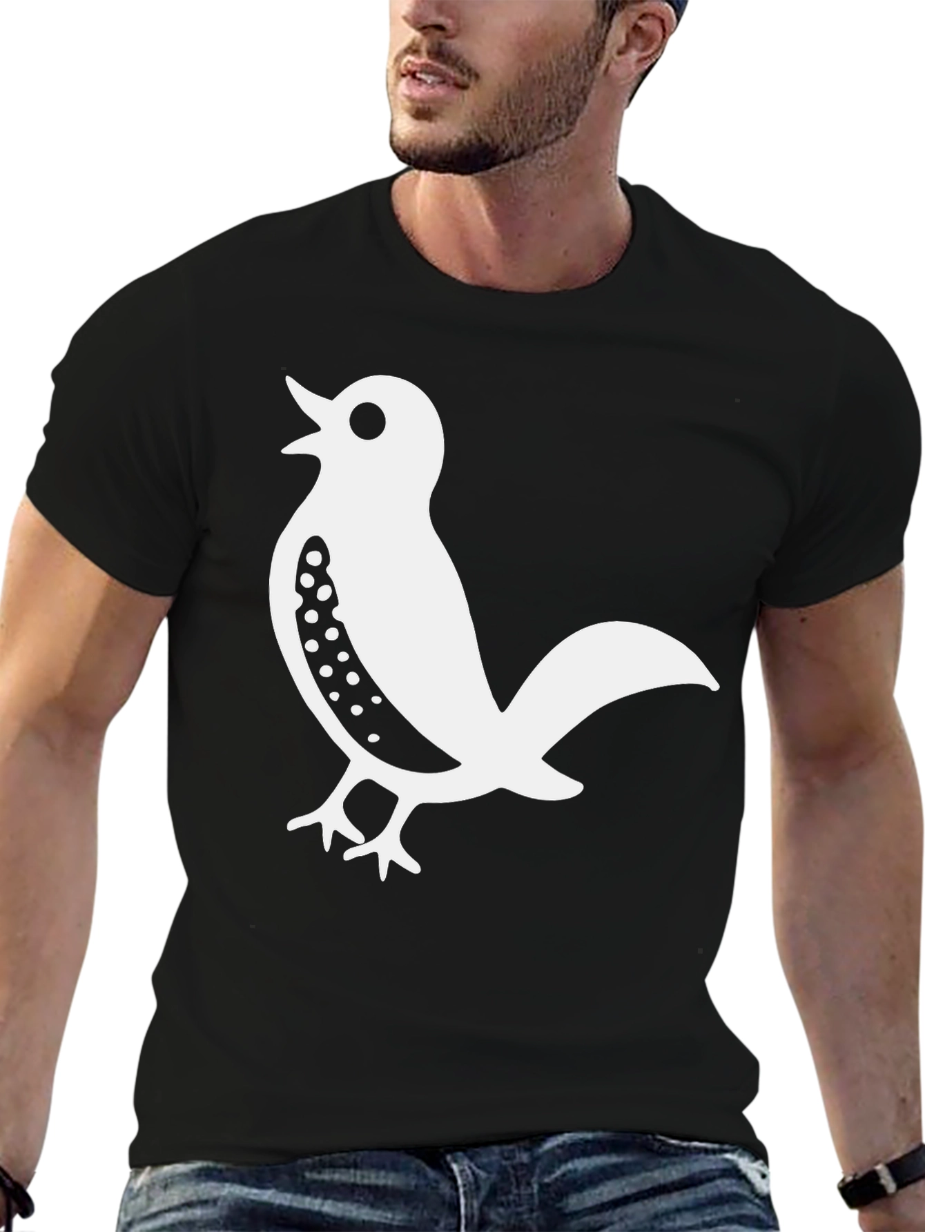 Black T-Shirt with Bird Design