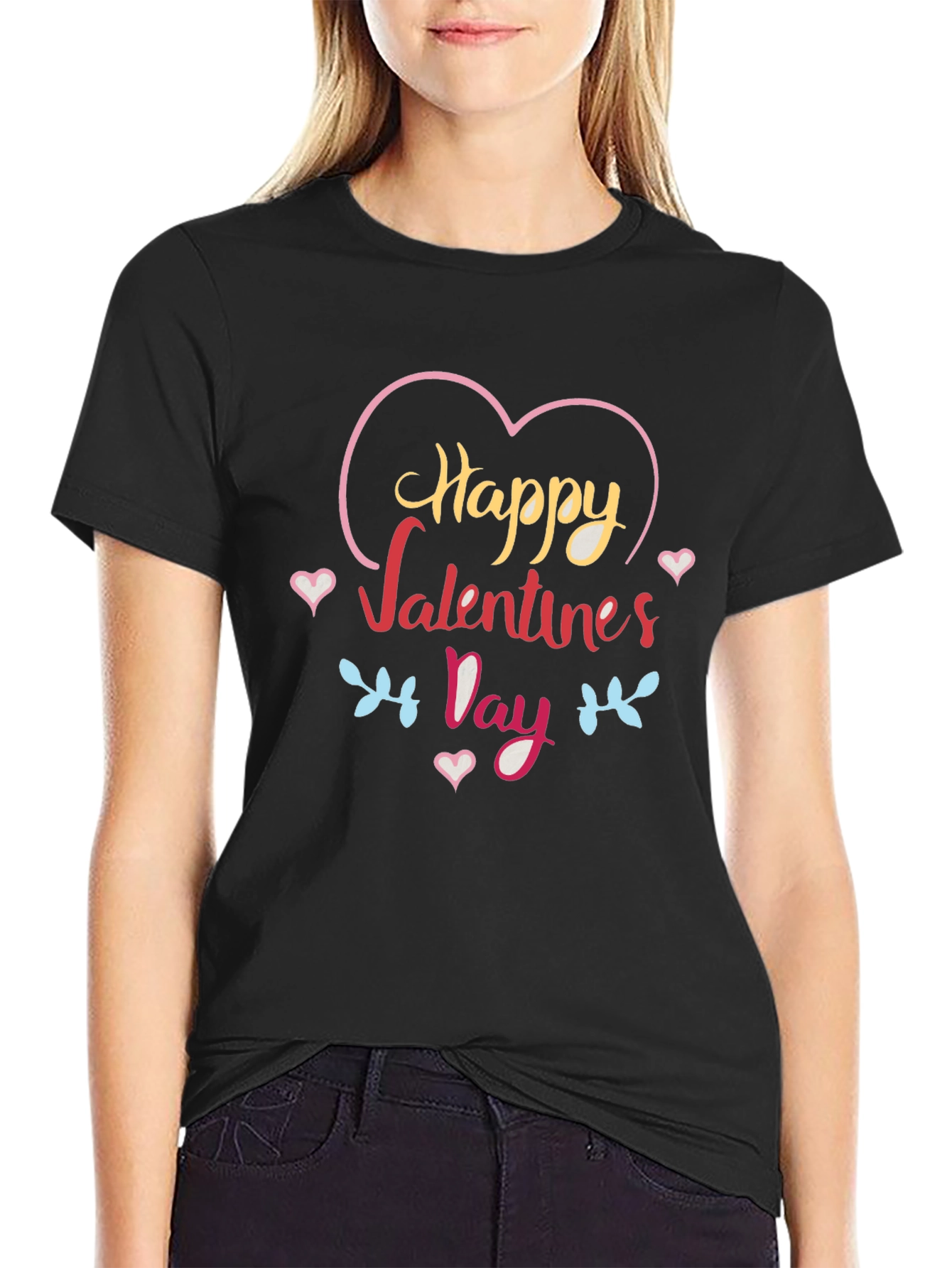 Happy Valentines Day Graphic Tee - Black