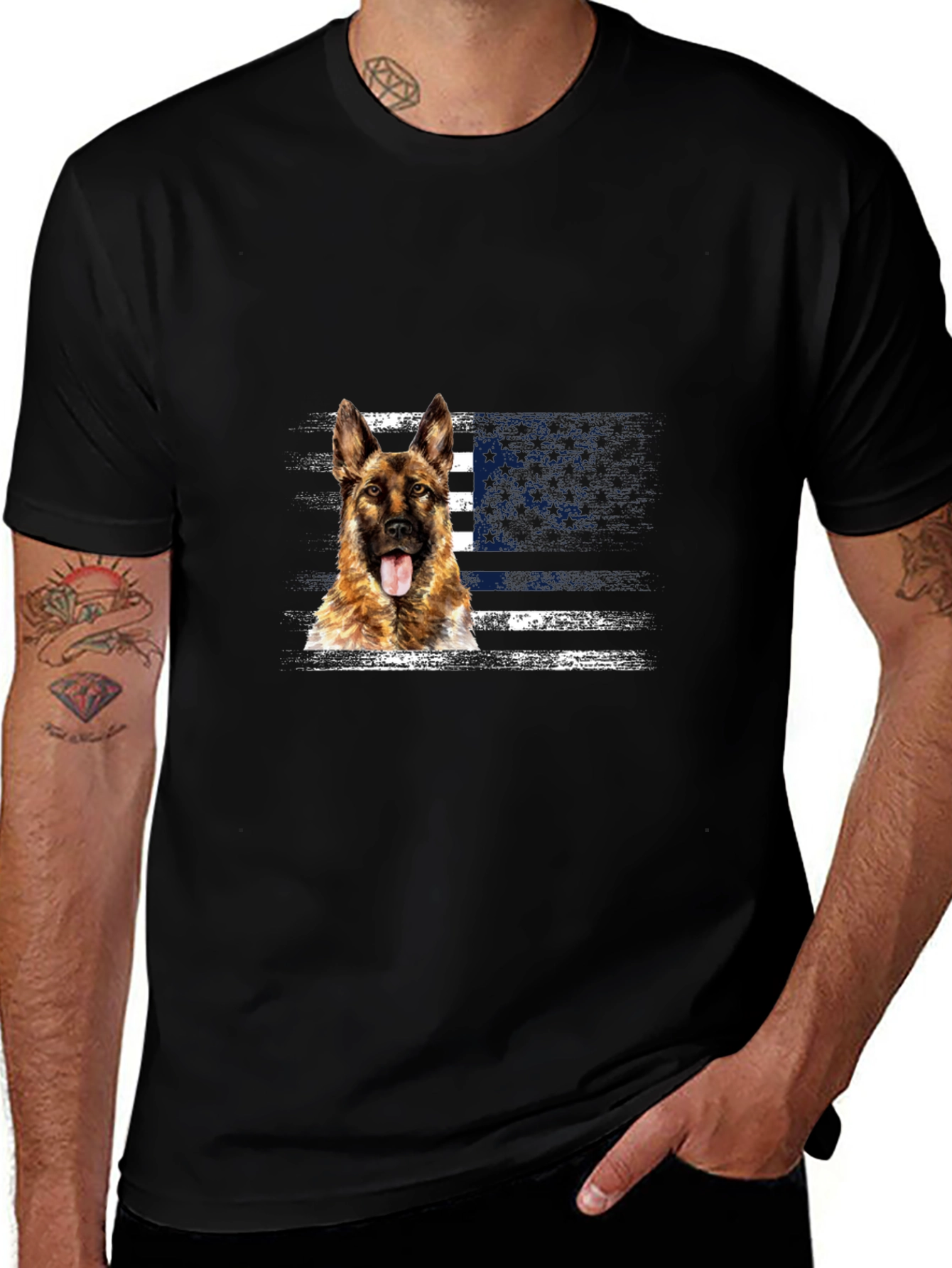 German Shepherd American Flag T-Shirt