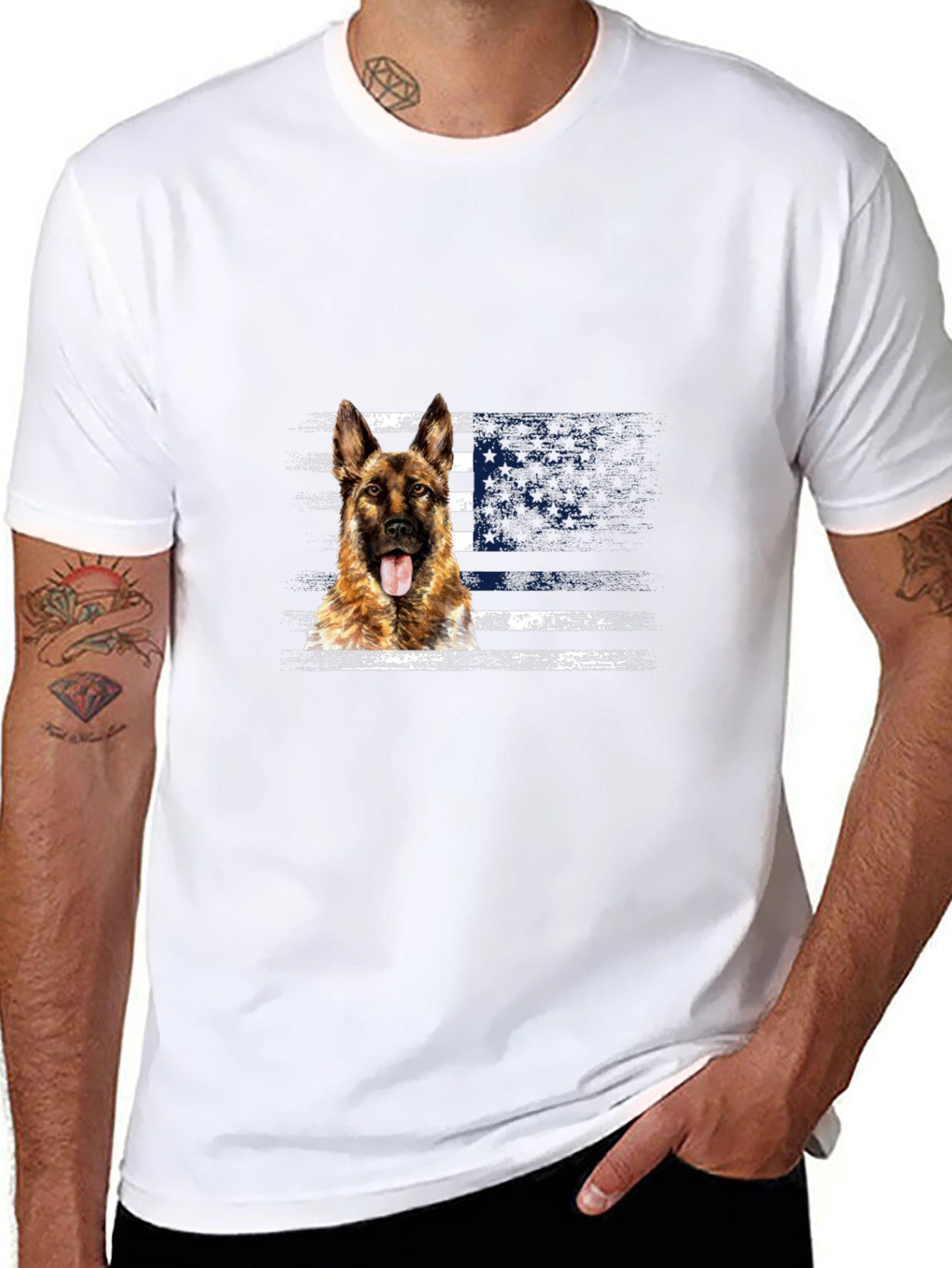 German Shepherd American Flag T-Shirt