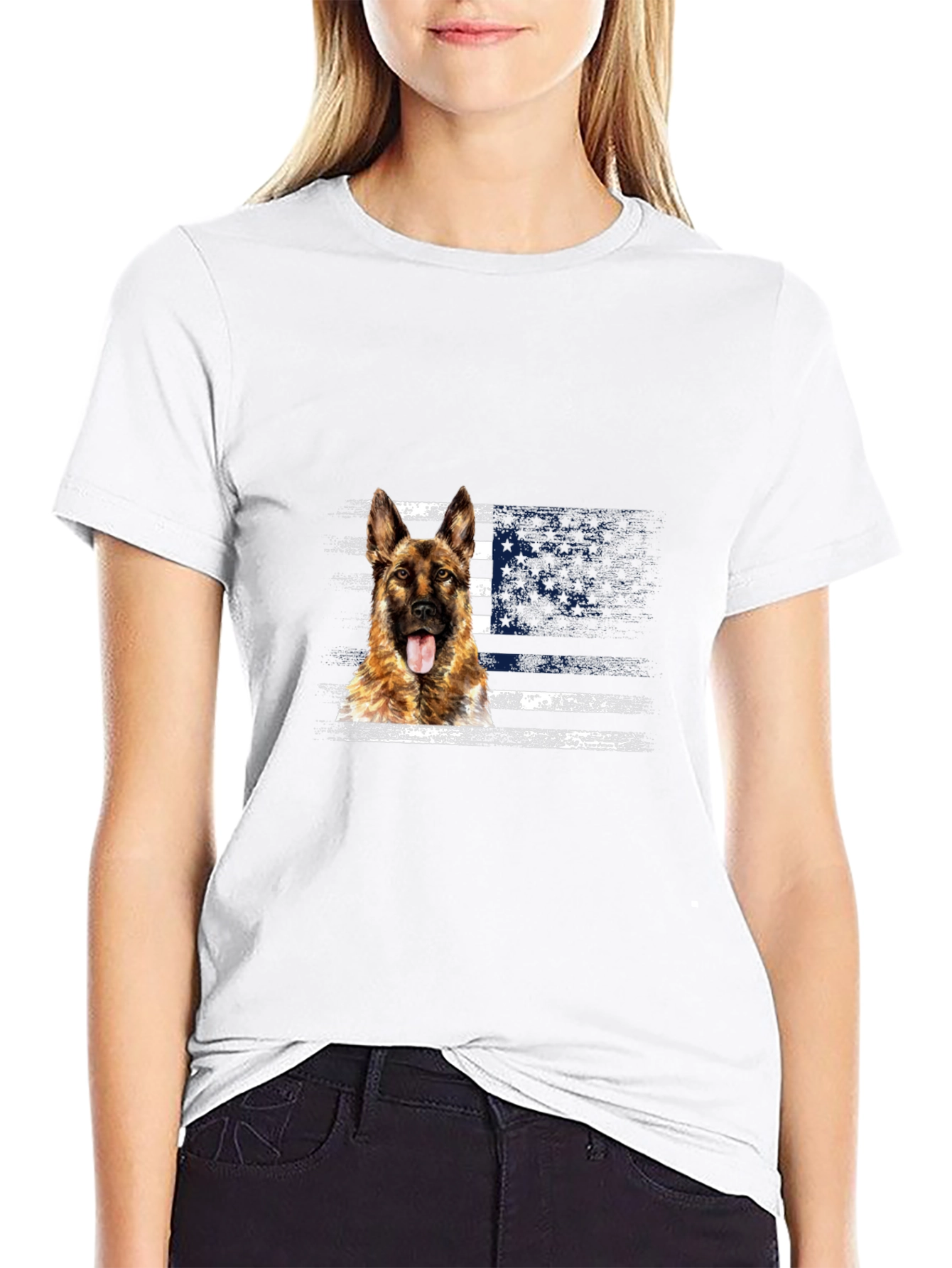 German Shepherd American Flag T-Shirt