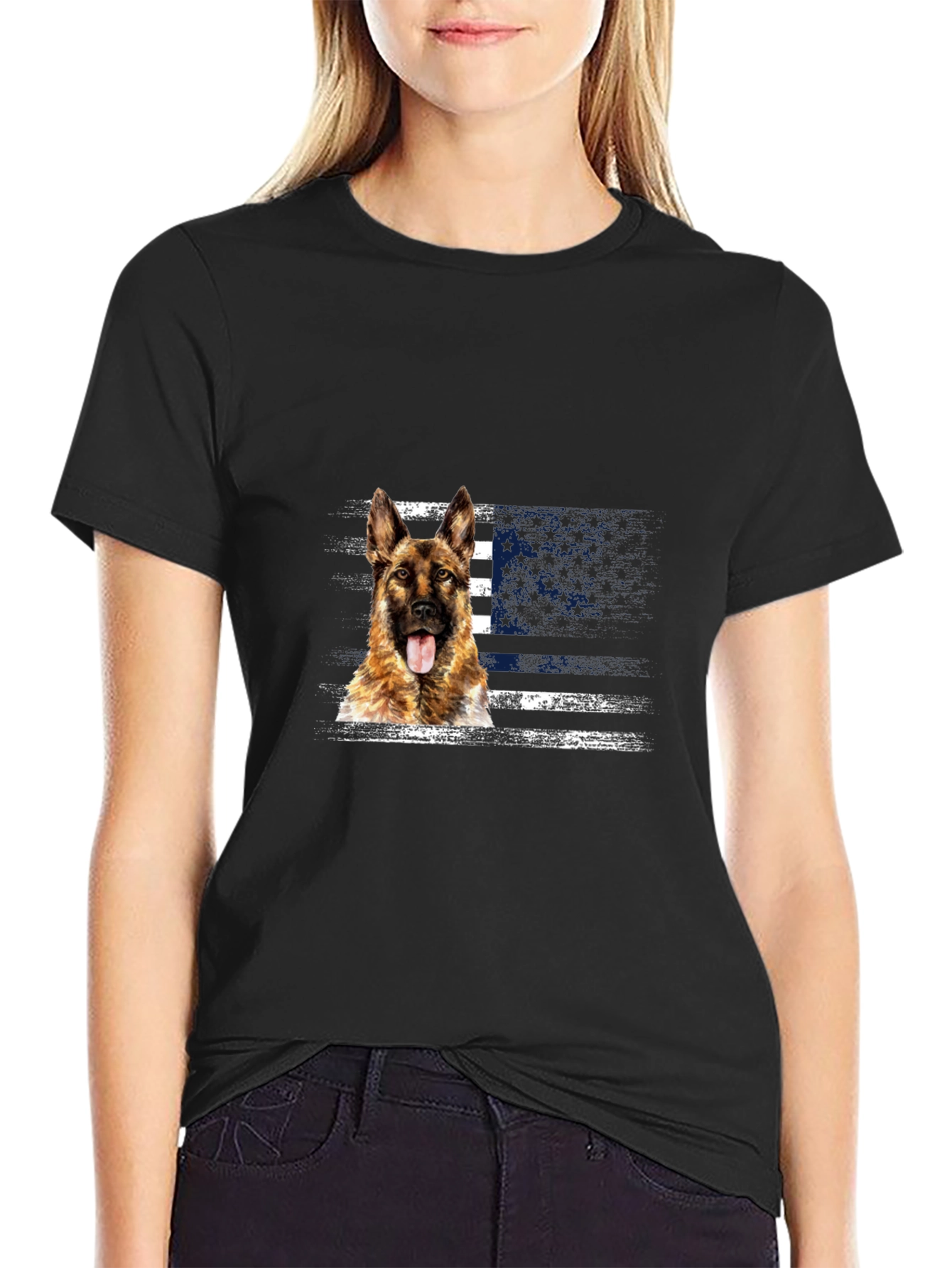 German Shepherd American Flag T-Shirt
