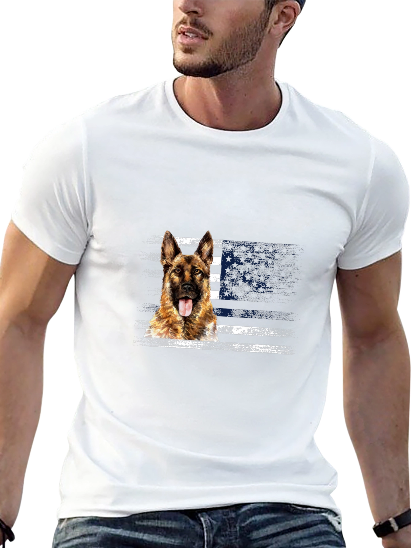 German Shepherd American Flag T-Shirt