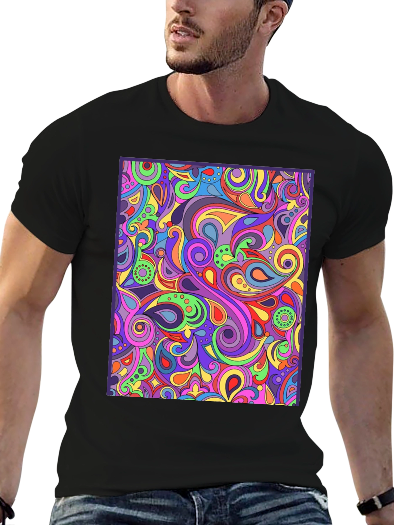 Psychedelic Swirl Pattern Black T-Shirt